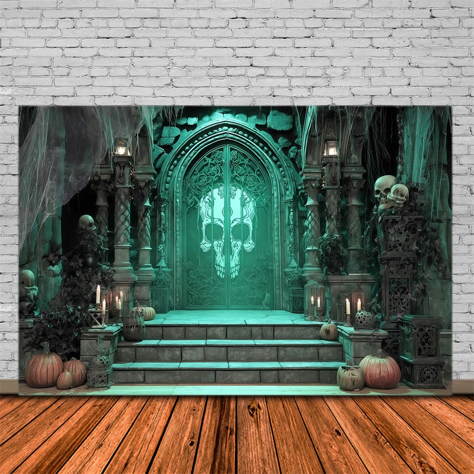 Toile photo halloween Entrée Crypte Crâne Vert MRR8-30