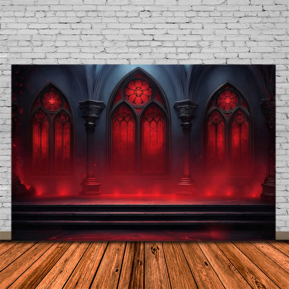 Fond photo halloween Cathédrale Rouge Vitrail Lumineux MRR8-31