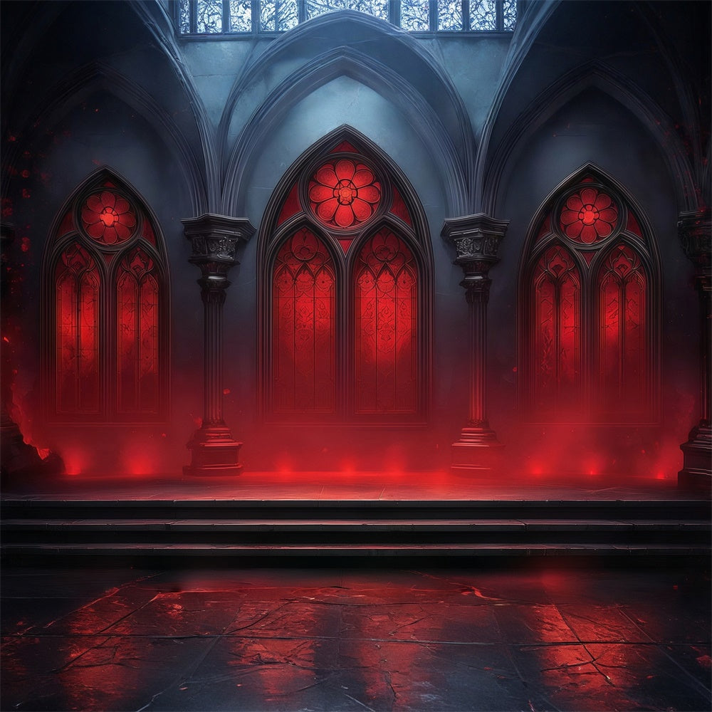 Fond photo halloween Cathédrale Rouge Vitrail Lumineux MRR8-31