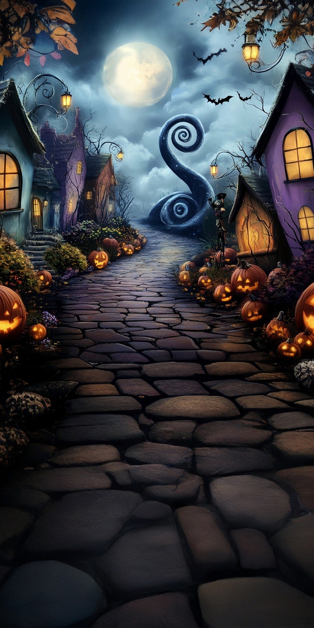 Toile de fond Sweep Halloween Photo Ville Grotesque Nuit au Clair de Lune MRR8-43