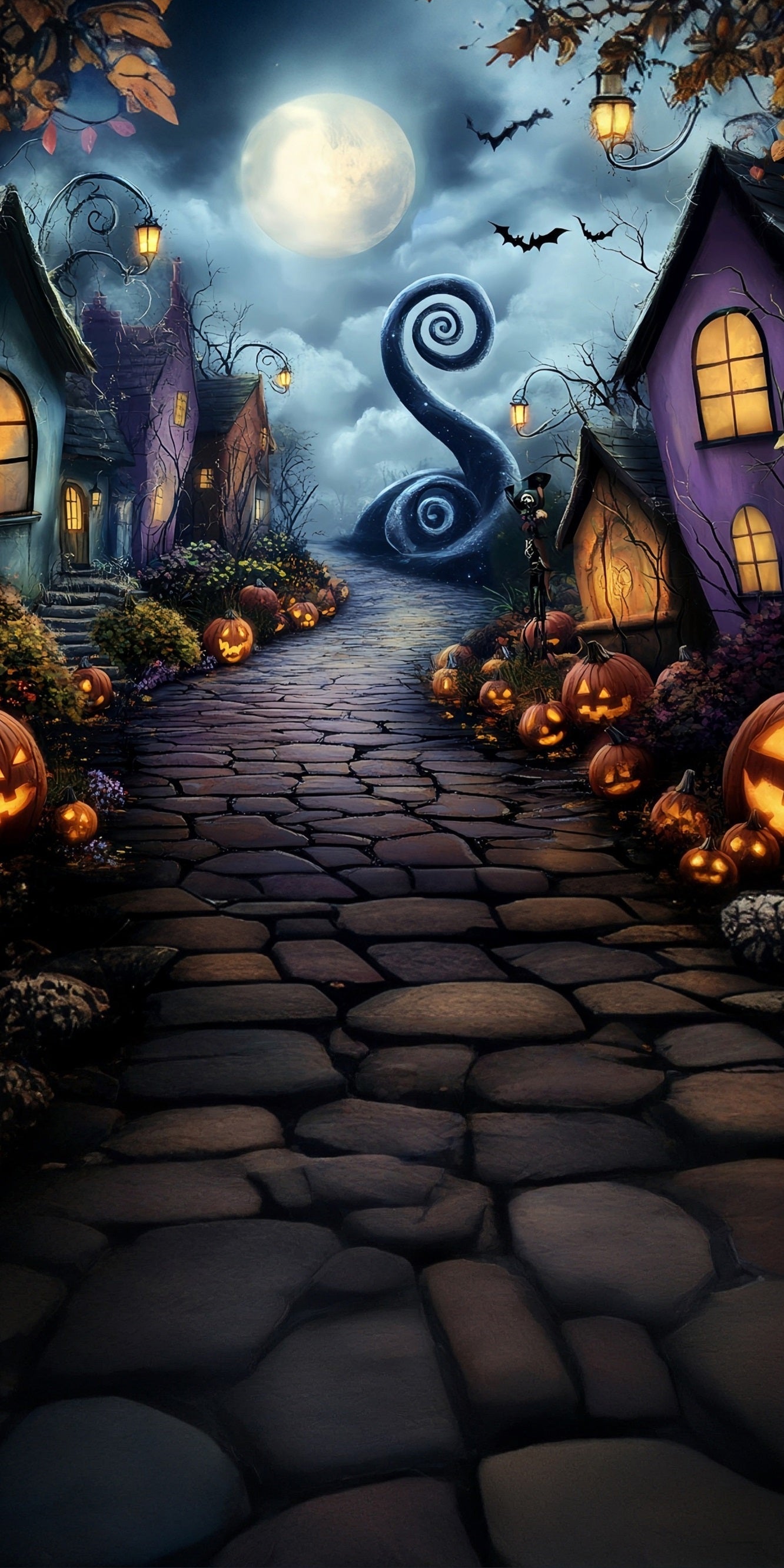 Toile de fond Sweep Halloween Photo Ville Grotesque Nuit au Clair de Lune MRR8-43