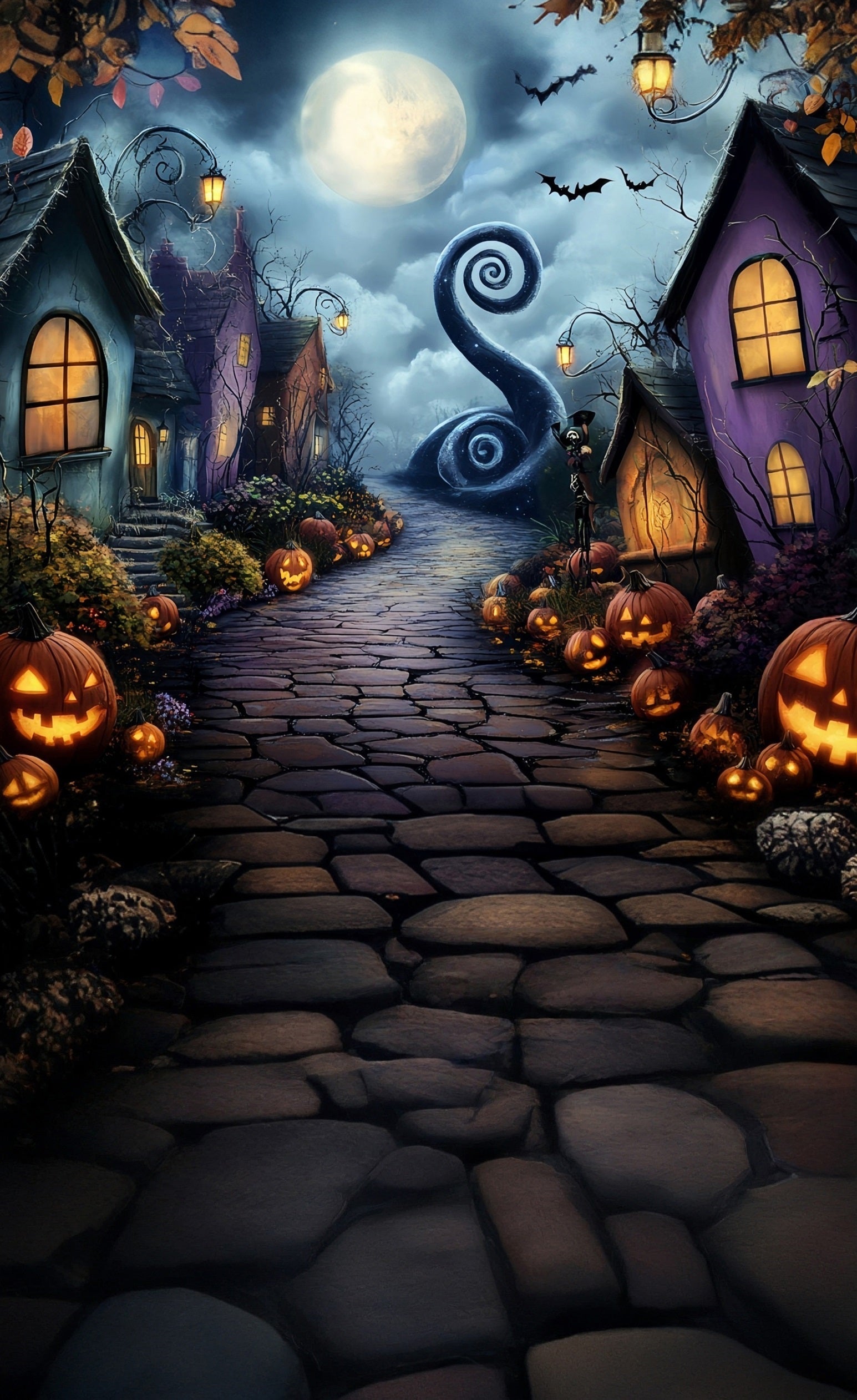 Toile de fond Sweep Halloween Photo Ville Grotesque Nuit au Clair de Lune MRR8-43