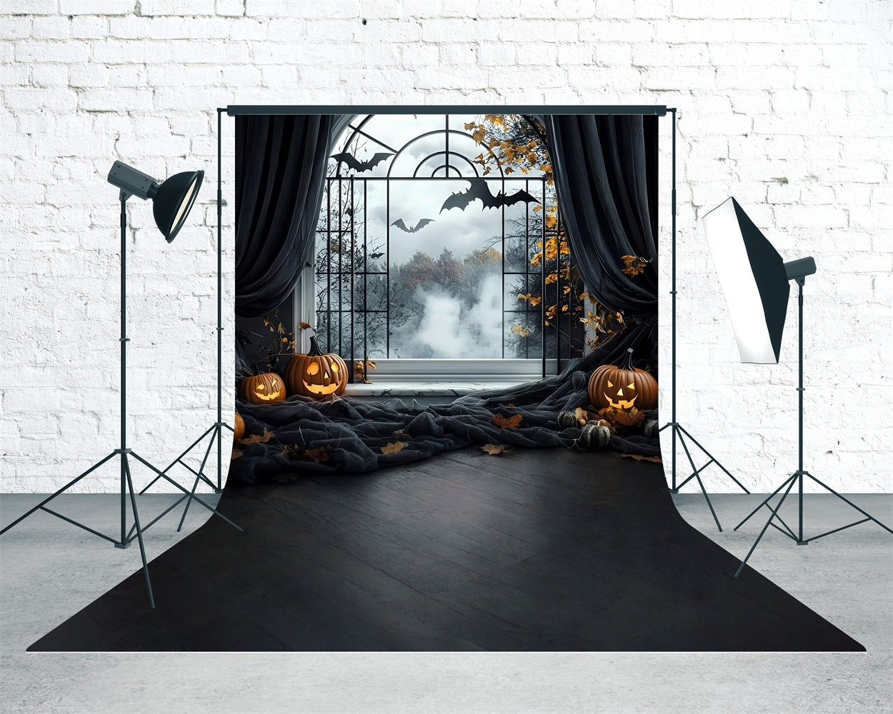 Toile de fond Sweep Halloween Idées Rideaux Noirs Fenêtre Cintrée MRR8-46