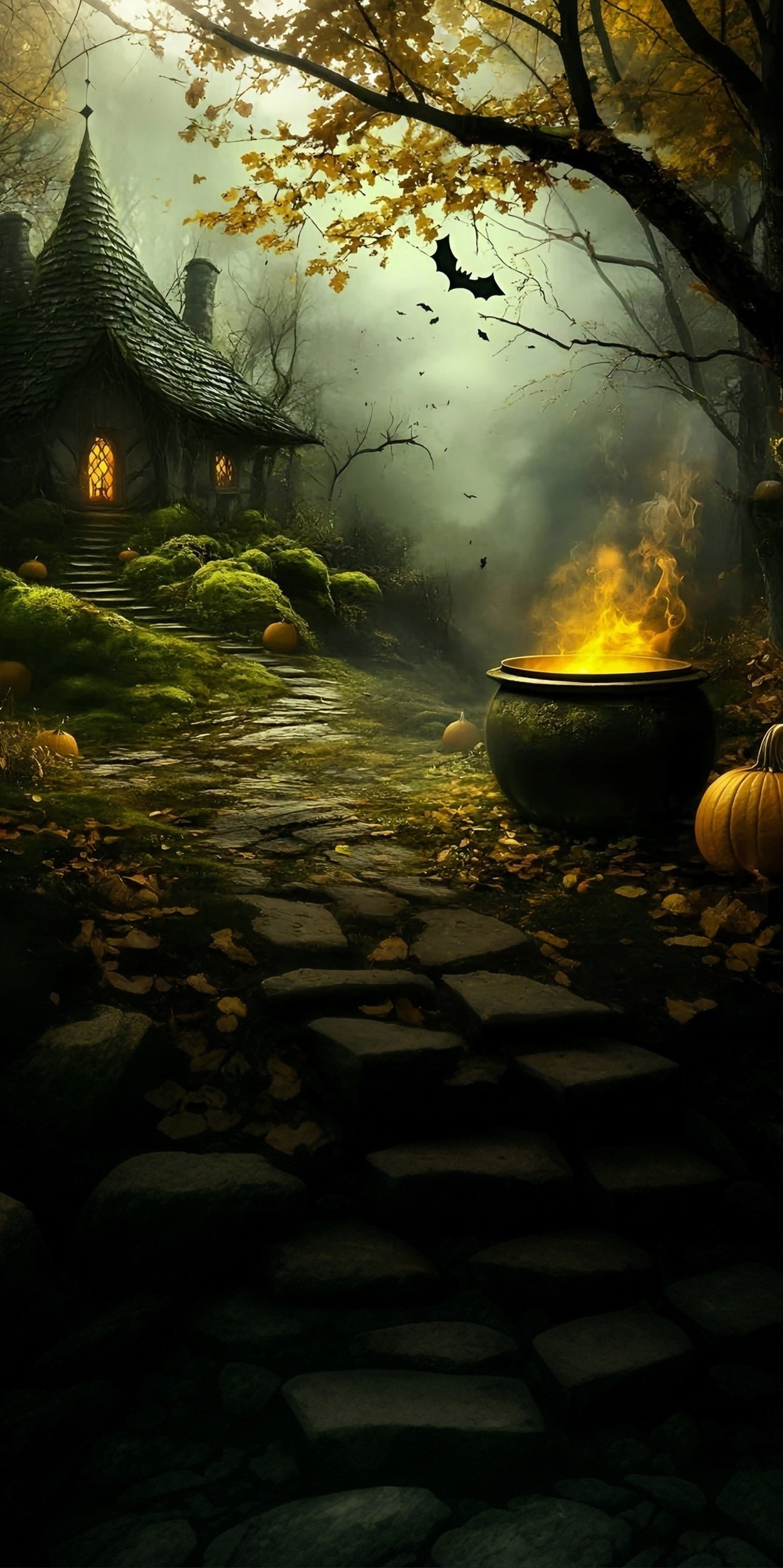 Toile de fond Sweep Halloween Chaumière de Sorcière Forêt Fumante Creuset Enchanté MRR8-47