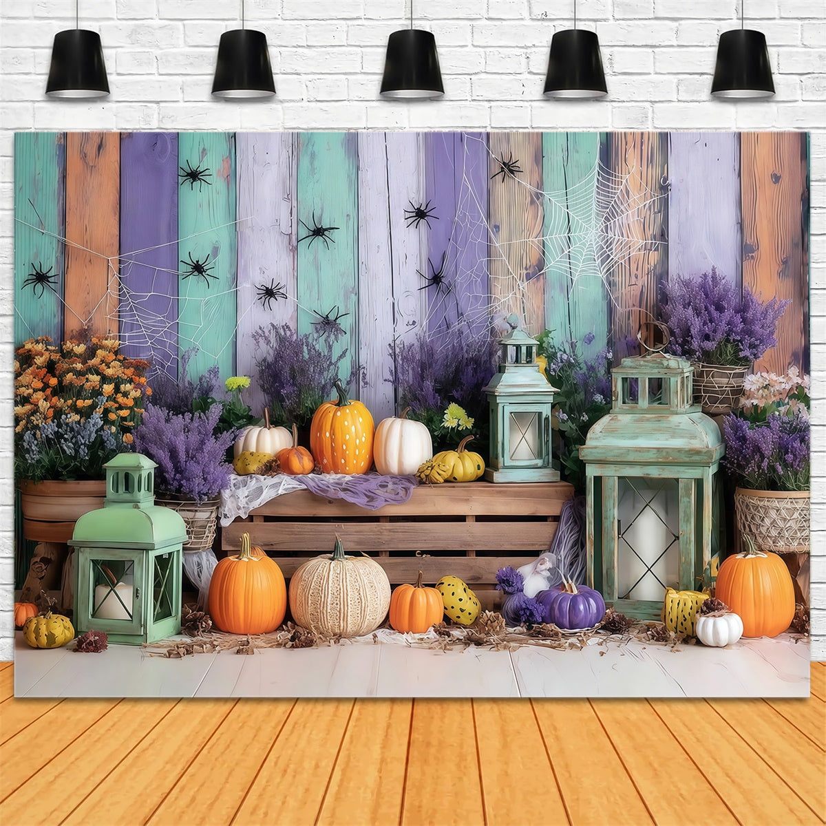 Fond de photo halloween Mur Coloré Citrouille et Araignée MRR8-5