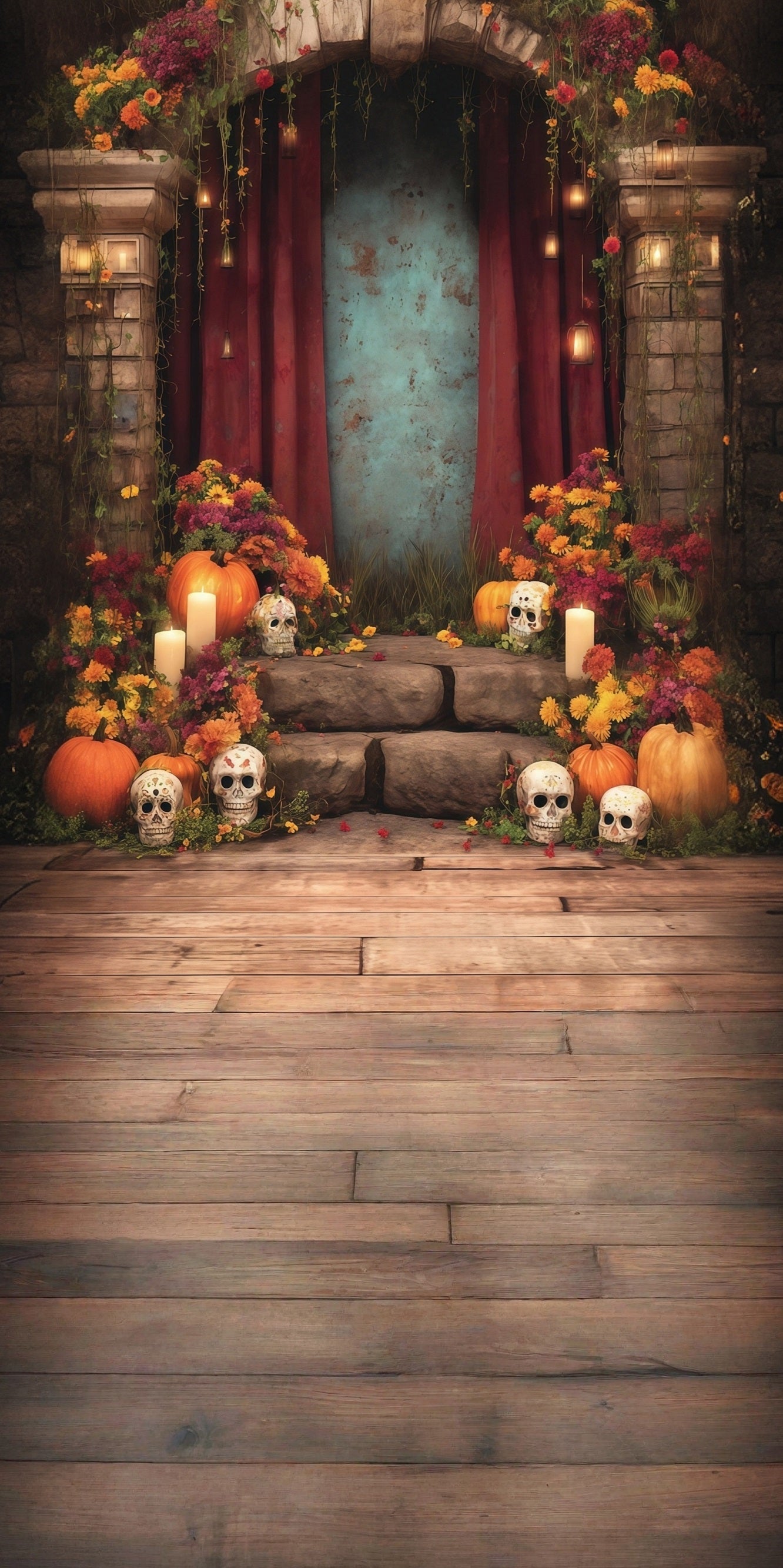 Toile de fond Sweep Halloween Fantomatique Fleurs Tranquilles Bougies Escaliers MRR8-52