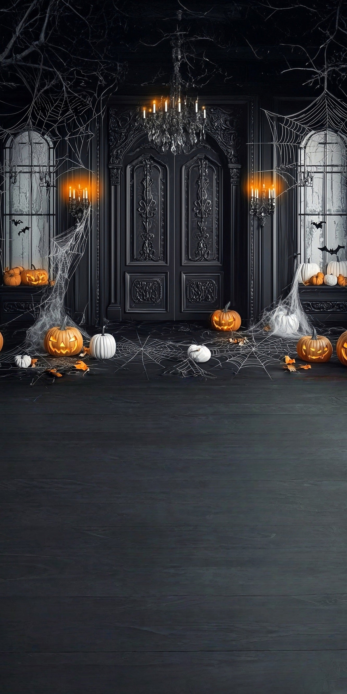 Toile de fond Sweep Halloween Murs Vintages Noirs Couverts de Toiles d’Araignée MRR8-54