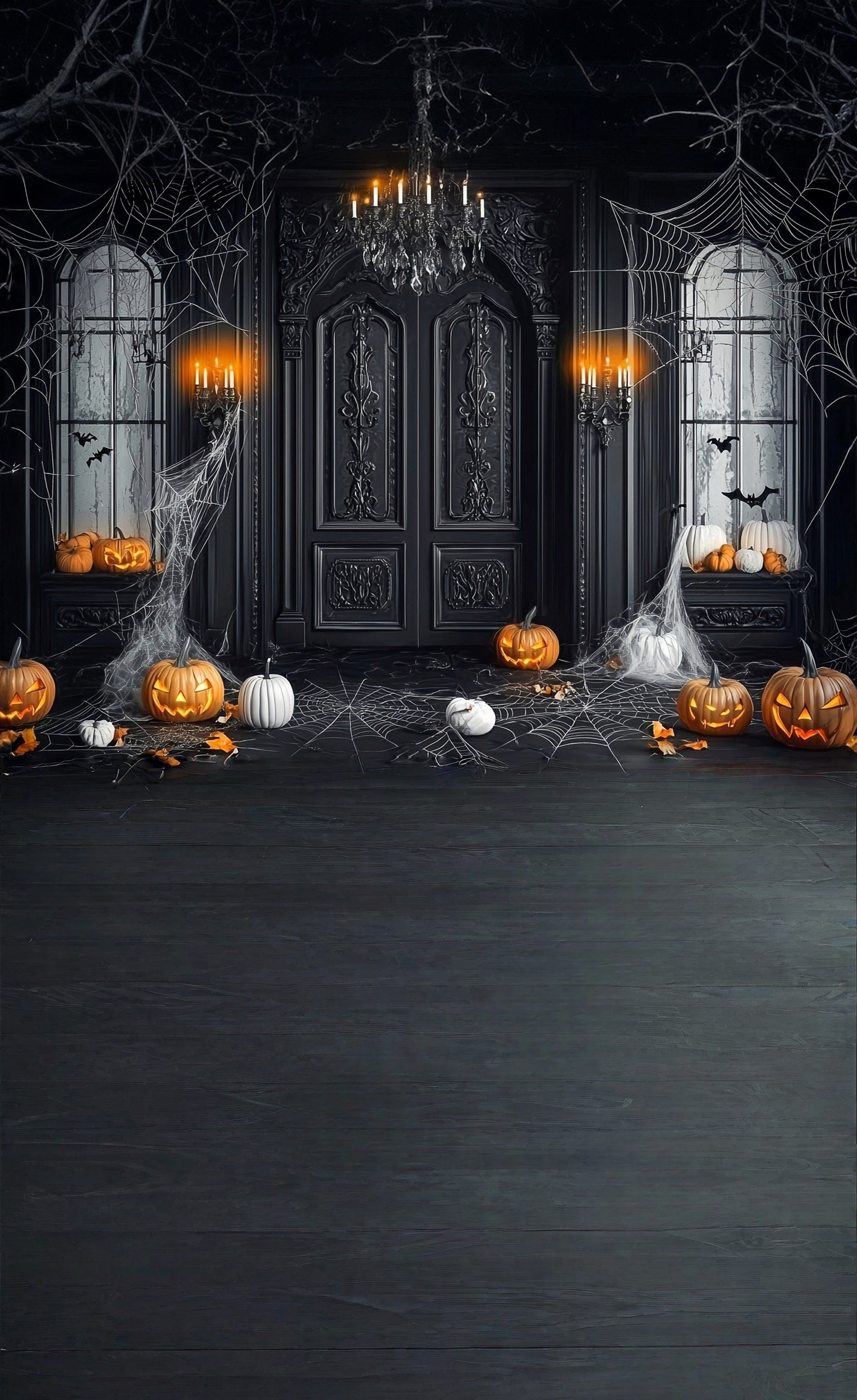 Toile de fond Sweep Halloween Murs Vintages Noirs Couverts de Toiles d’Araignée MRR8-54