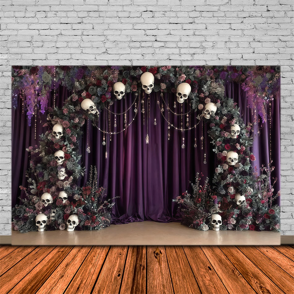 Toile photo halloween Arche Crâne Fleurs Mystère Violet MRR8-6