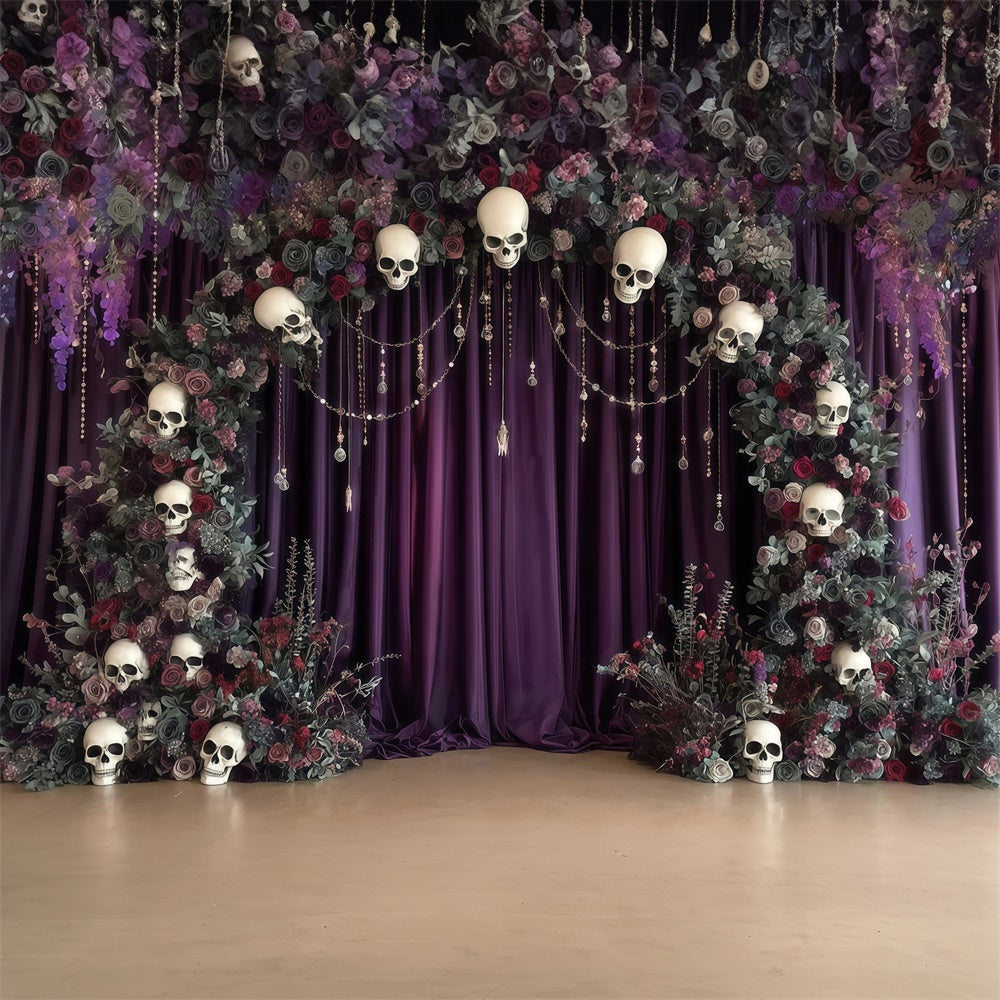 Toile photo halloween Arche Crâne Fleurs Mystère Violet MRR8-6