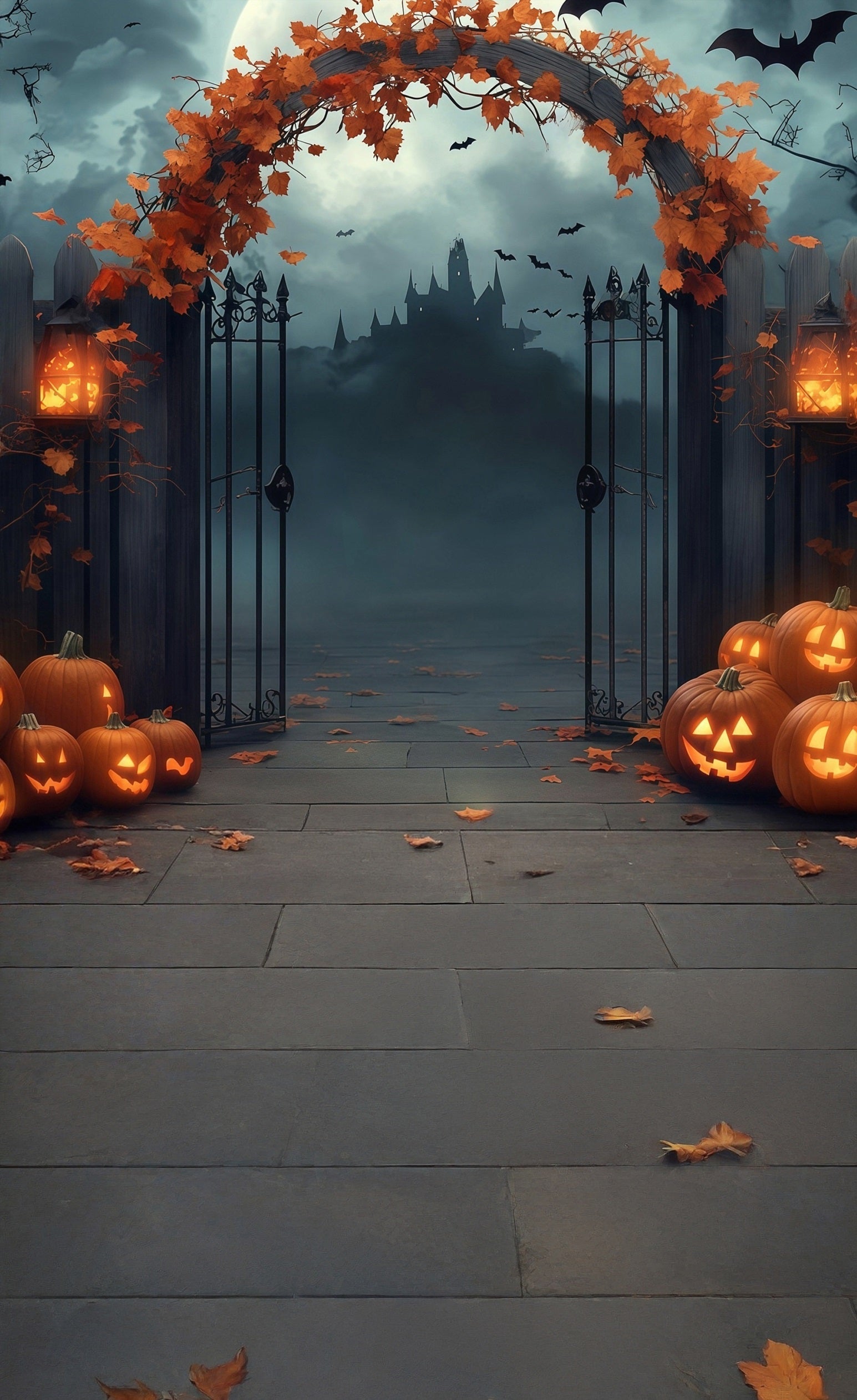 Toile de fond Sweep Halloween Arches Feuilles d’Érable Lumières Citrouille Scintillantes MRR8-63