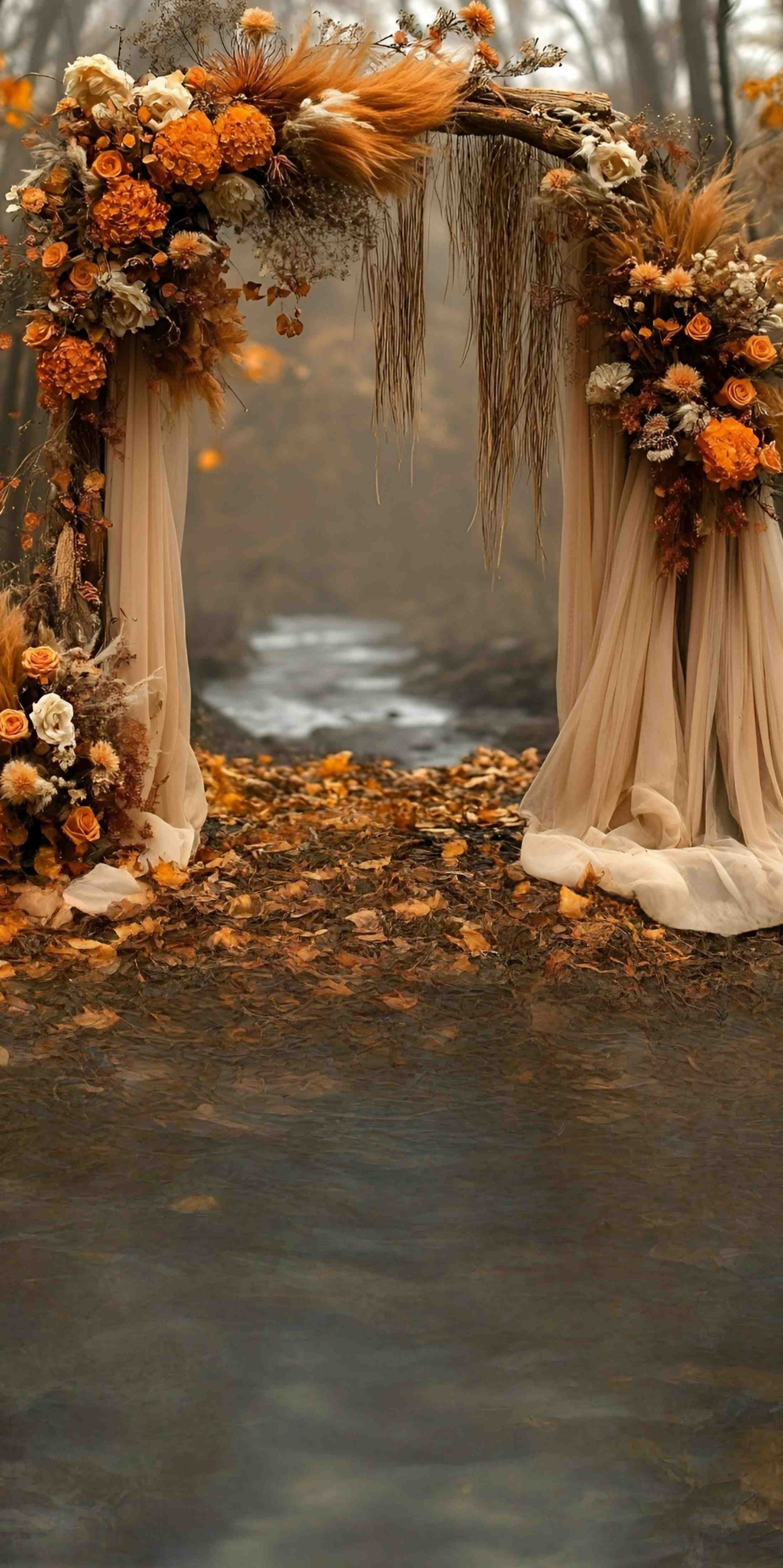 Toile de fond Sweep Automne Photo Rivière Romantique Arche Rustique MRR8-81