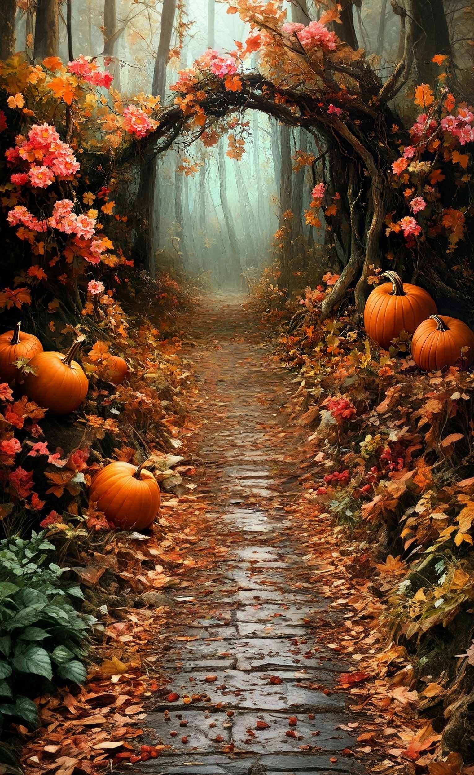 Toile de fond Sweep Automne Tunnel Forêt Citrouilles MRR8-84