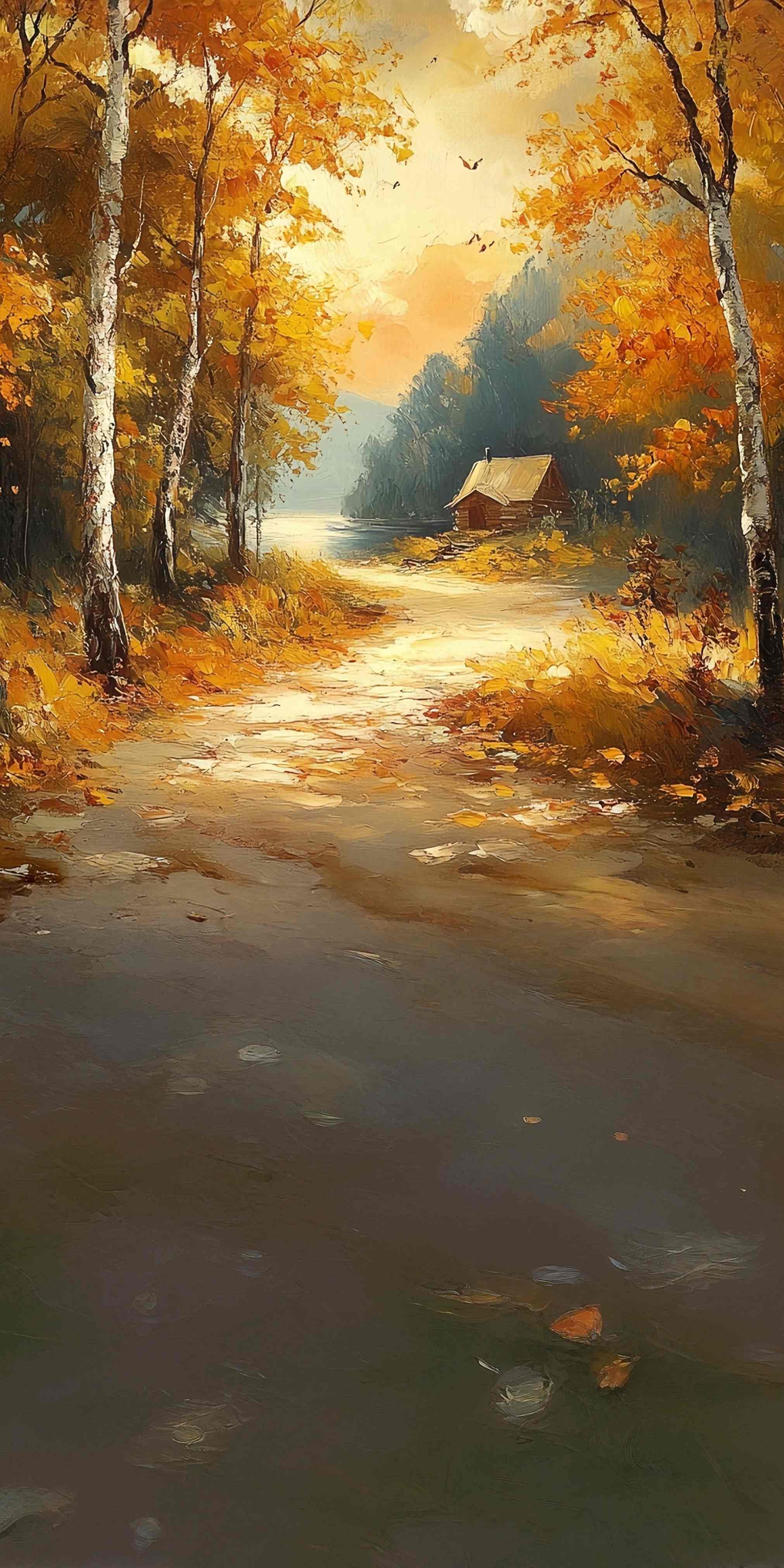Toile de fond Sweep Automne Photo Cabane au Bord de la Rivière MRR8-85