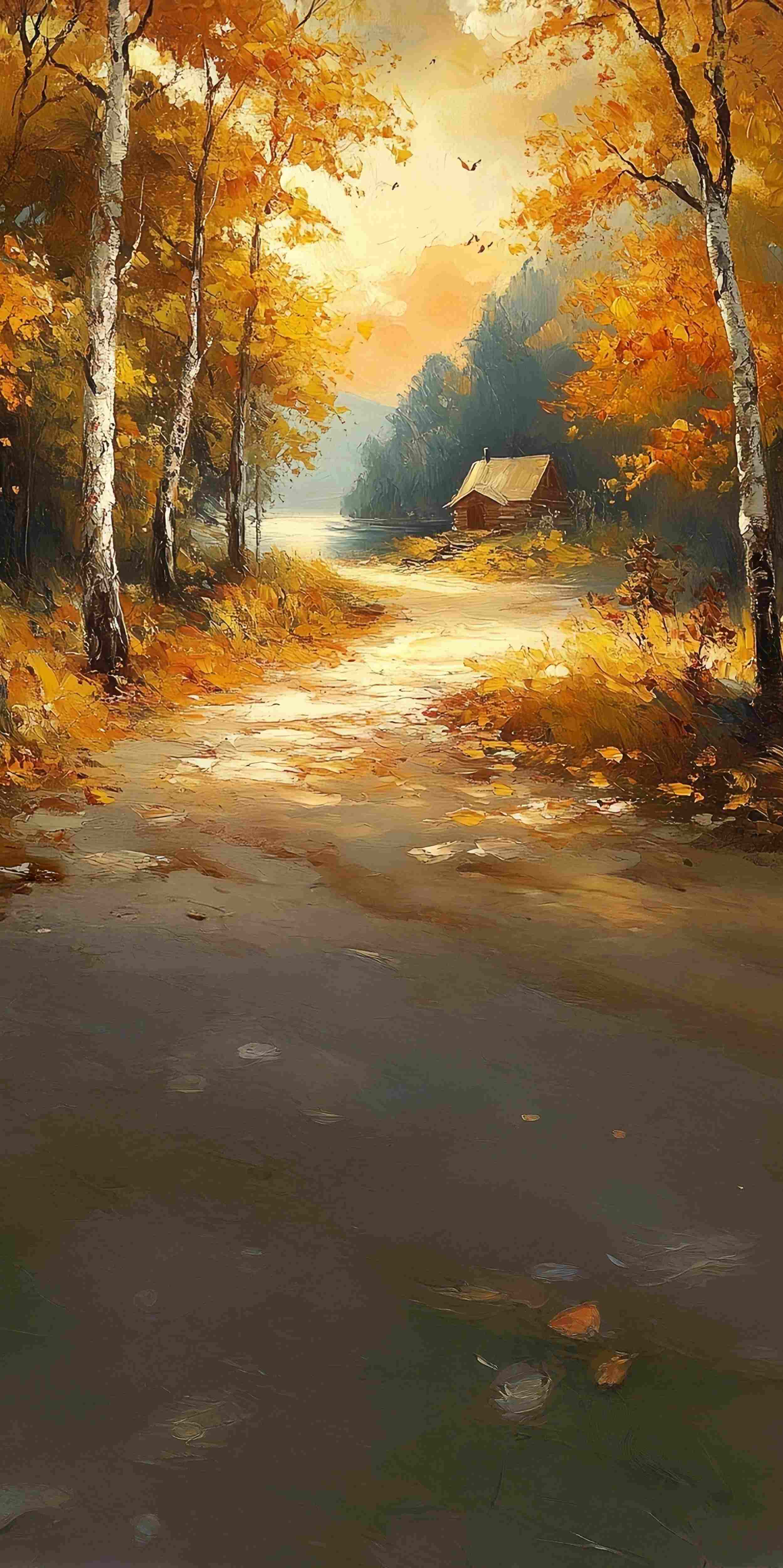 Toile de fond Sweep Automne Photo Cabane au Bord de la Rivière MRR8-85