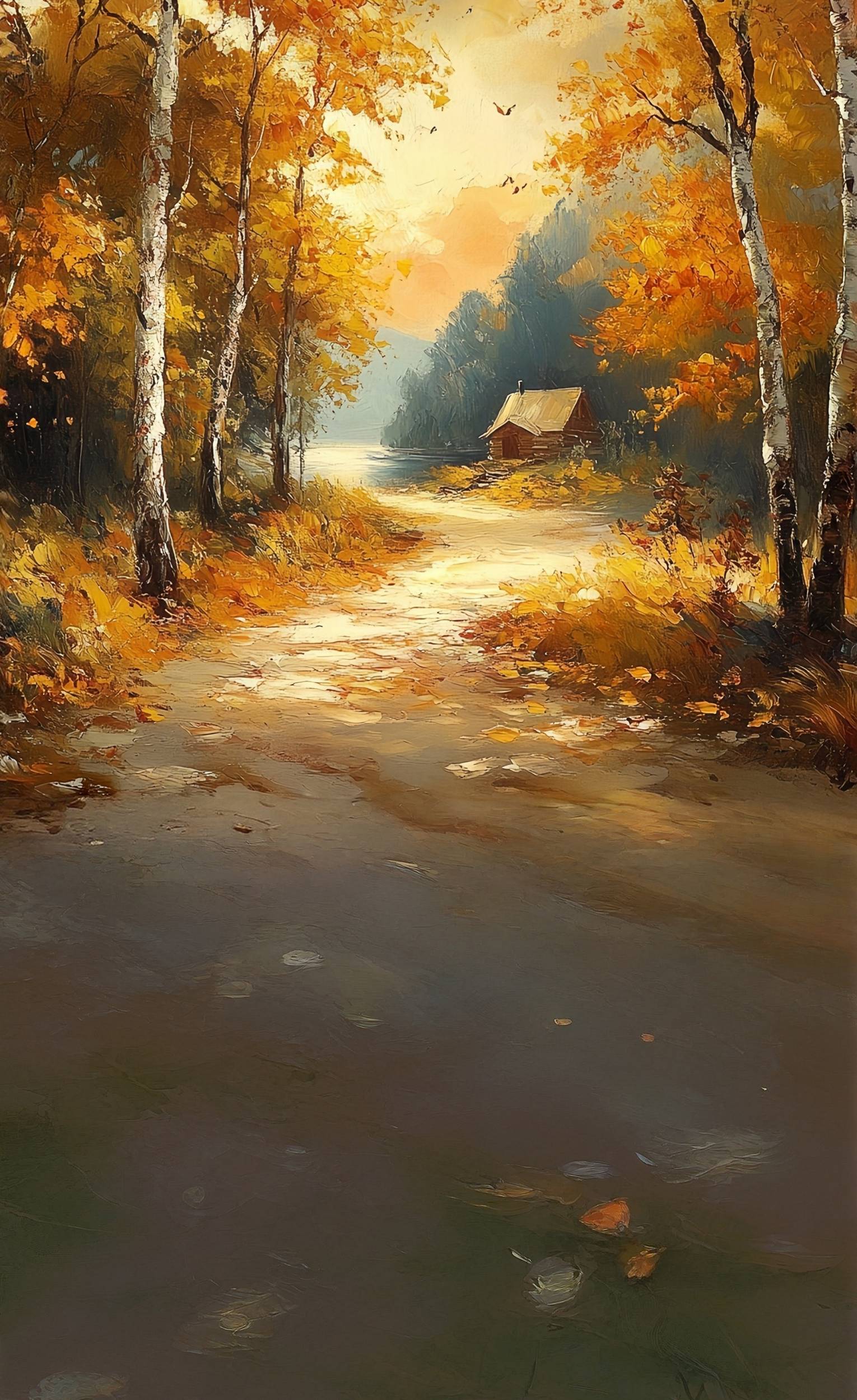 Toile de fond Sweep Automne Photo Cabane au Bord de la Rivière MRR8-85