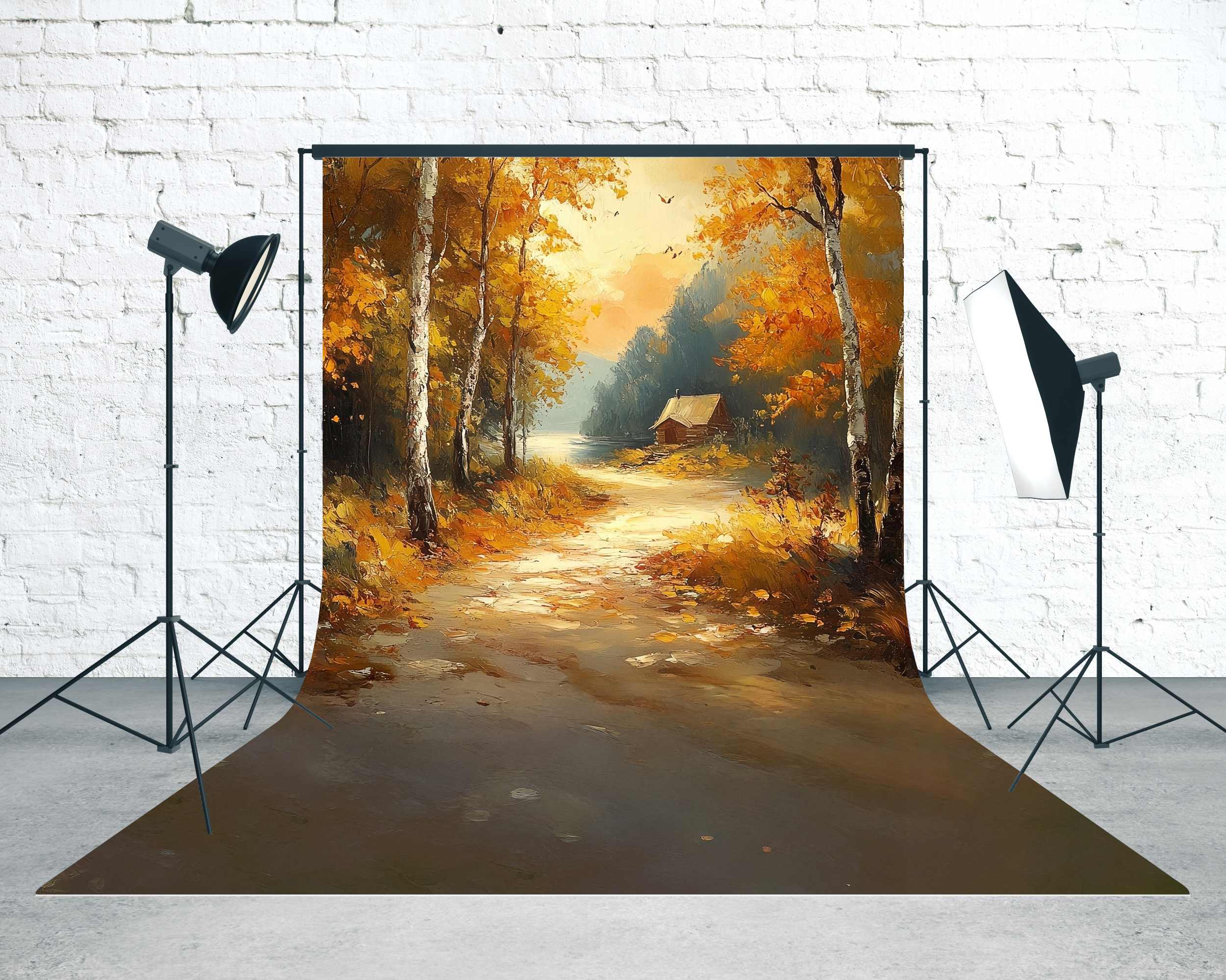 Toile de fond Sweep Automne Photo Cabane au Bord de la Rivière MRR8-85