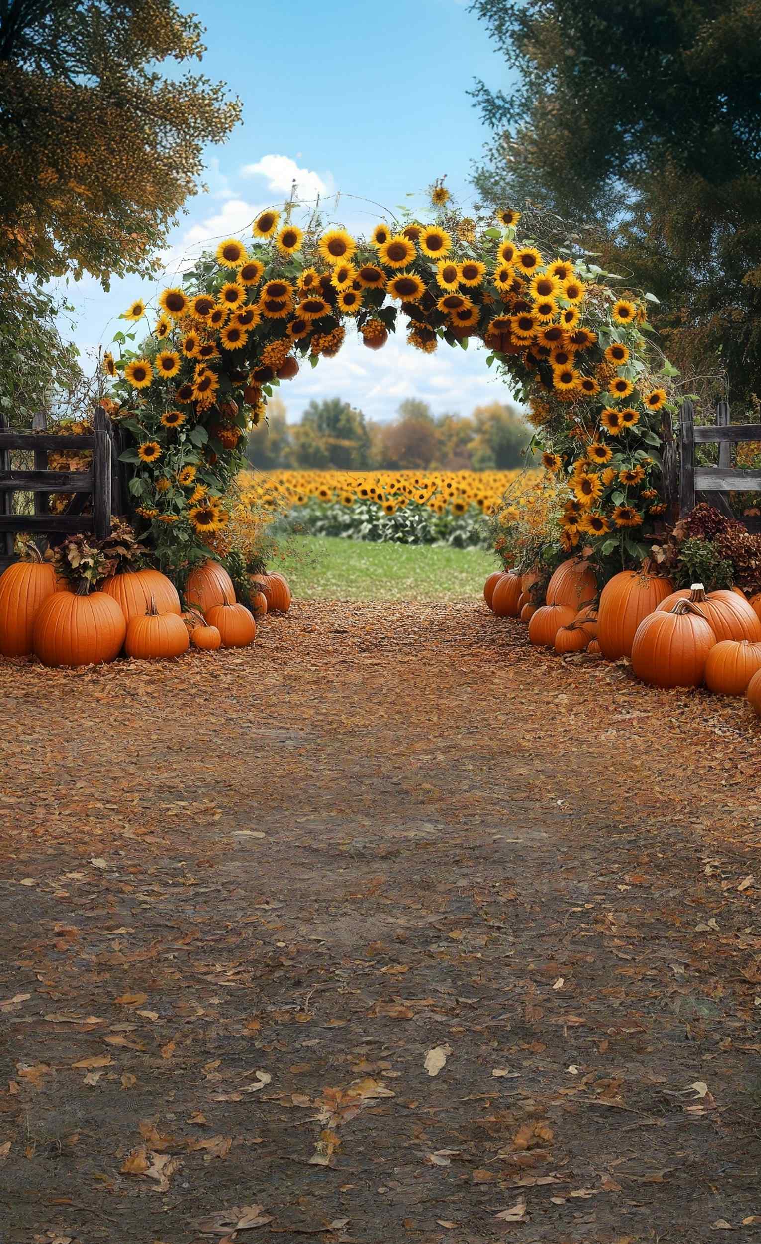 Toile de fond Sweep Automne Arche Tournesols Citrouilles MRR8-86