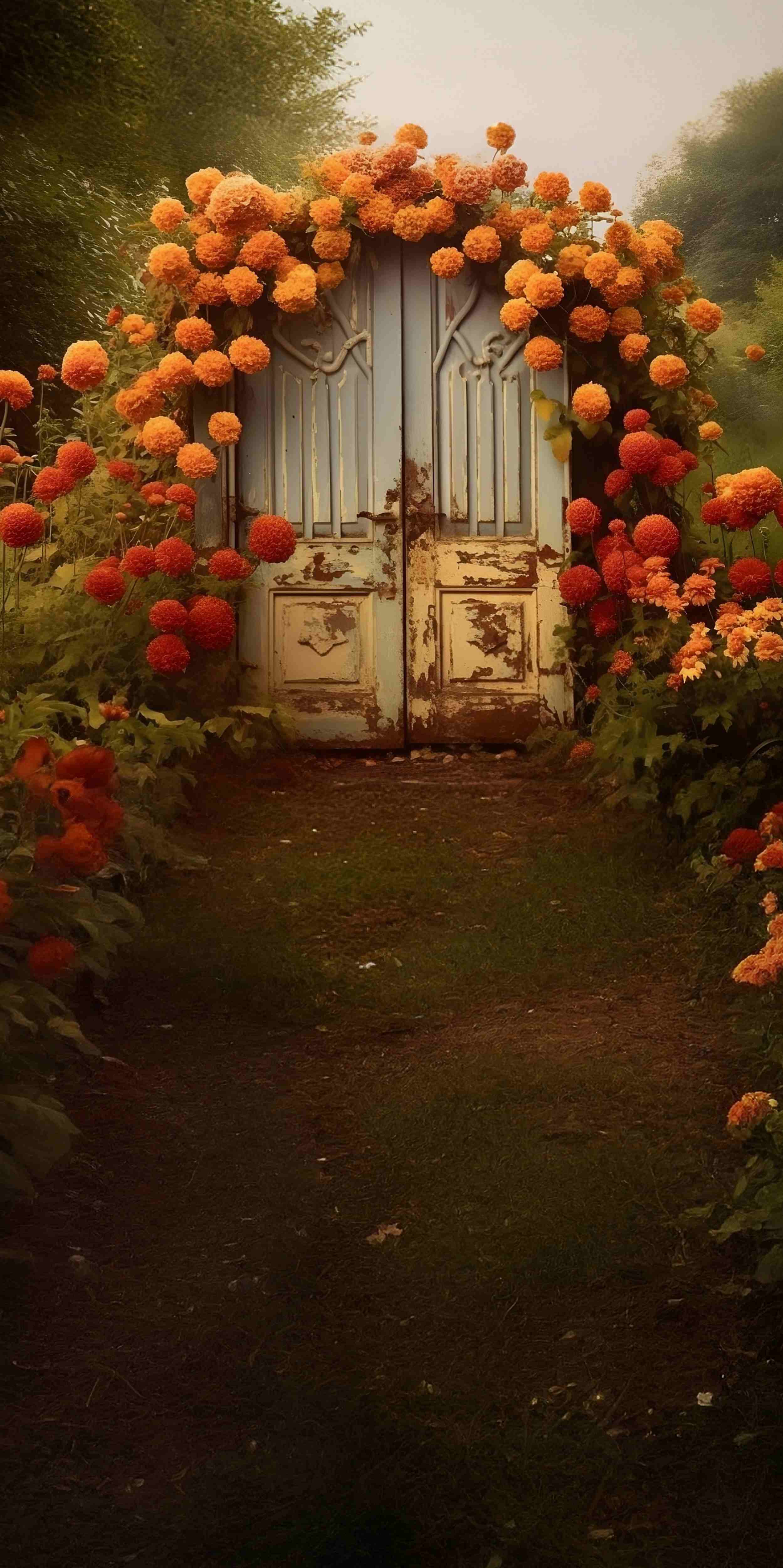 Toile de fond Sweep Automne Porte Vintage Jardin Fleuri MRR8-90