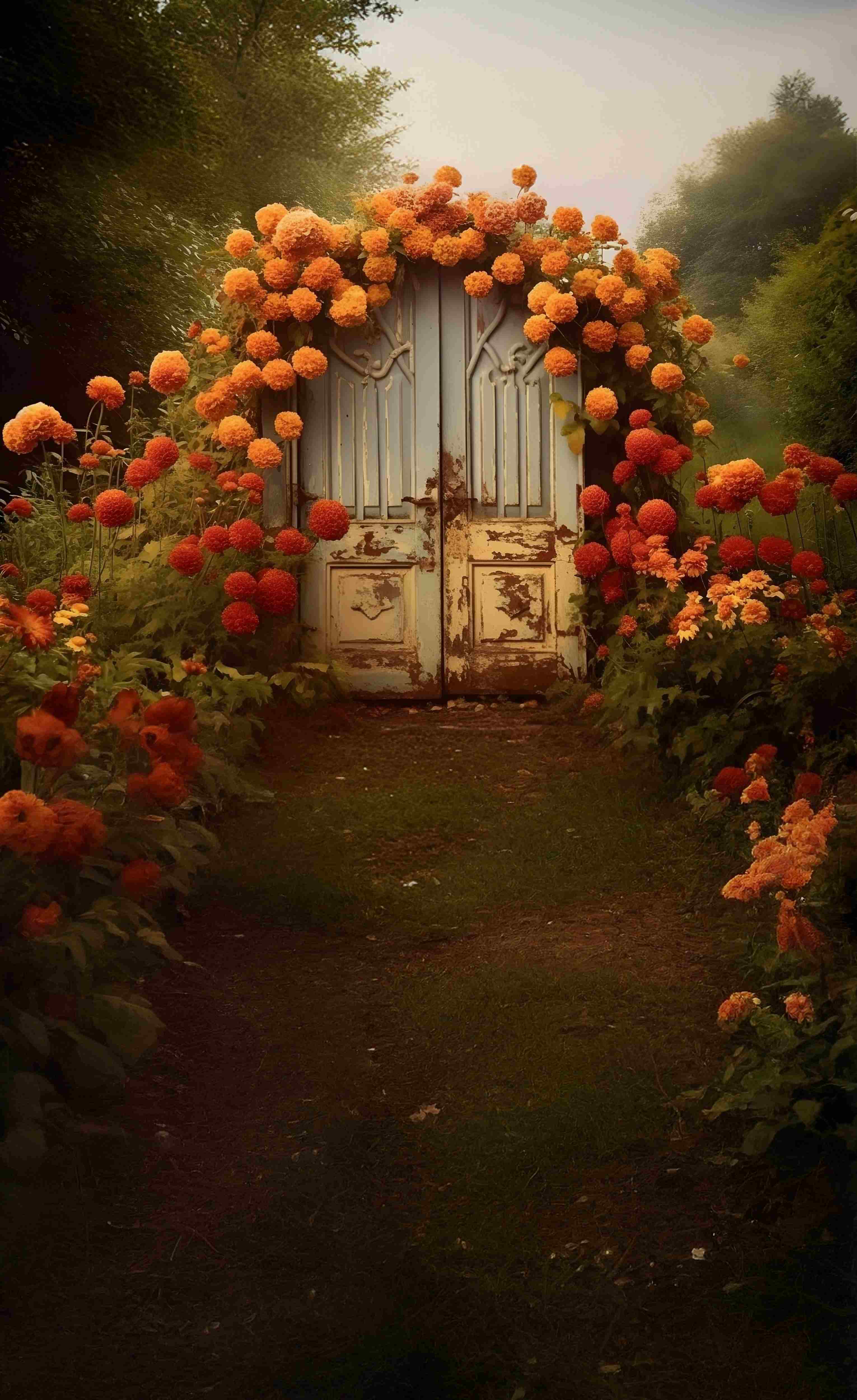 Toile de fond Sweep Automne Porte Vintage Jardin Fleuri MRR8-90