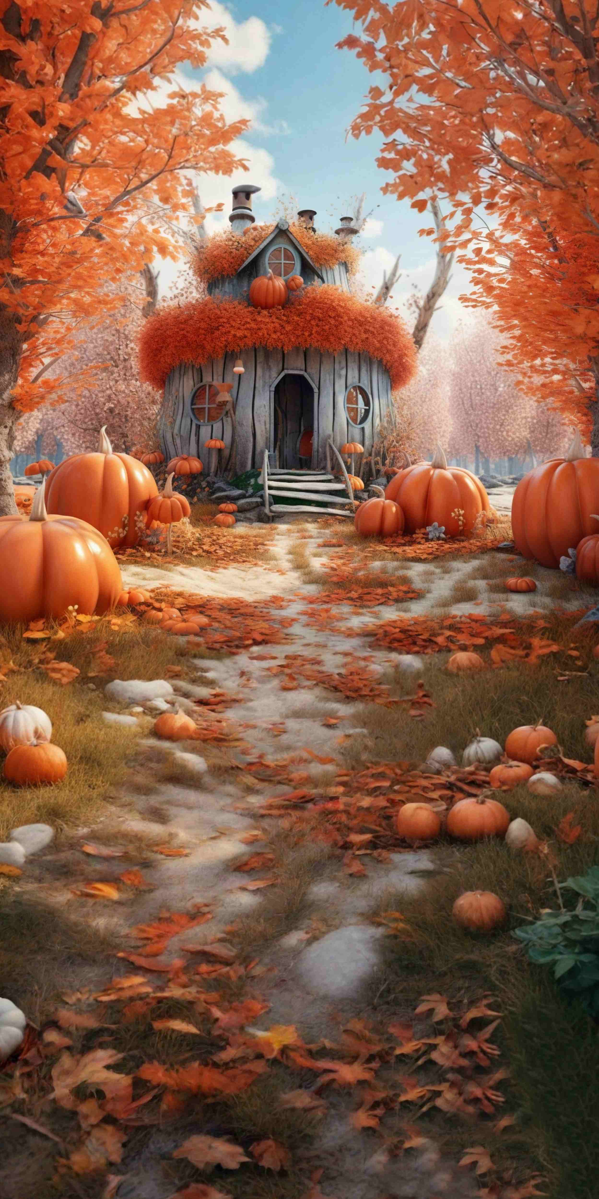 Toile de fond Sweep Automne Allée Maison Citrouilles Enchanteuse MRR8-93