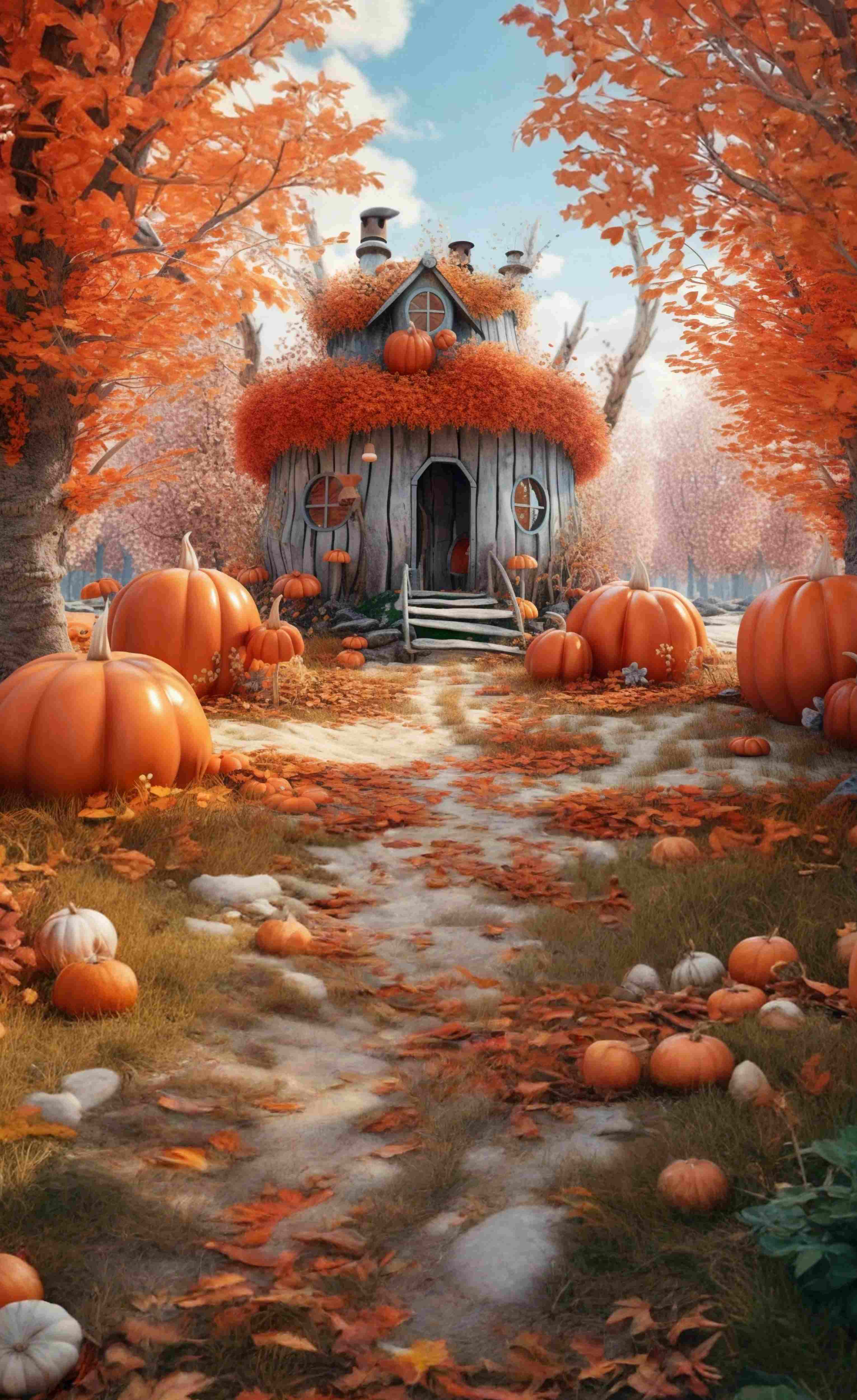 Toile de fond Sweep Automne Allée Maison Citrouilles Enchanteuse MRR8-93
