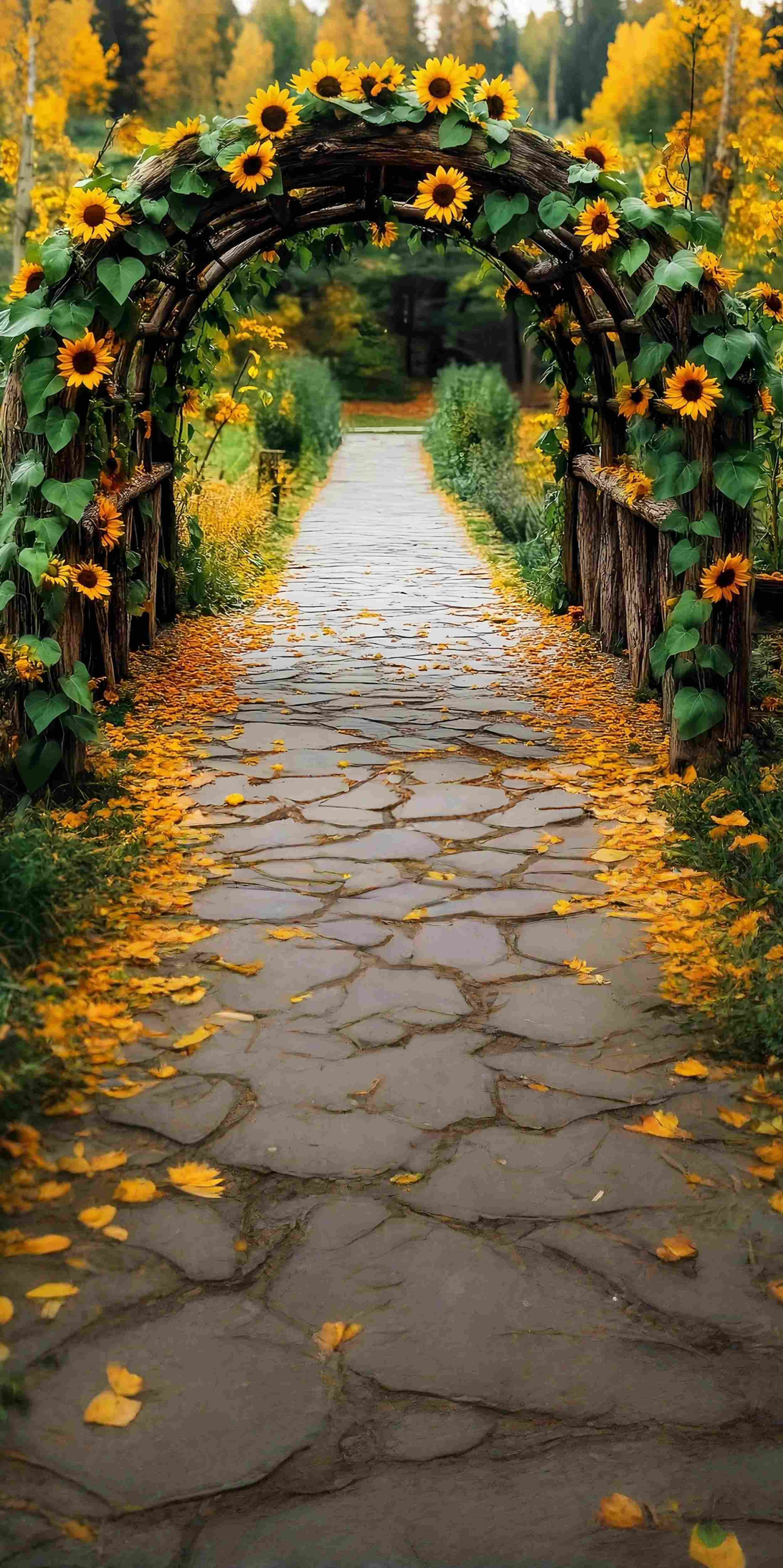 Toile de fond Sweep Automne Arche Rustique Tournesols Sentier MRR8-96