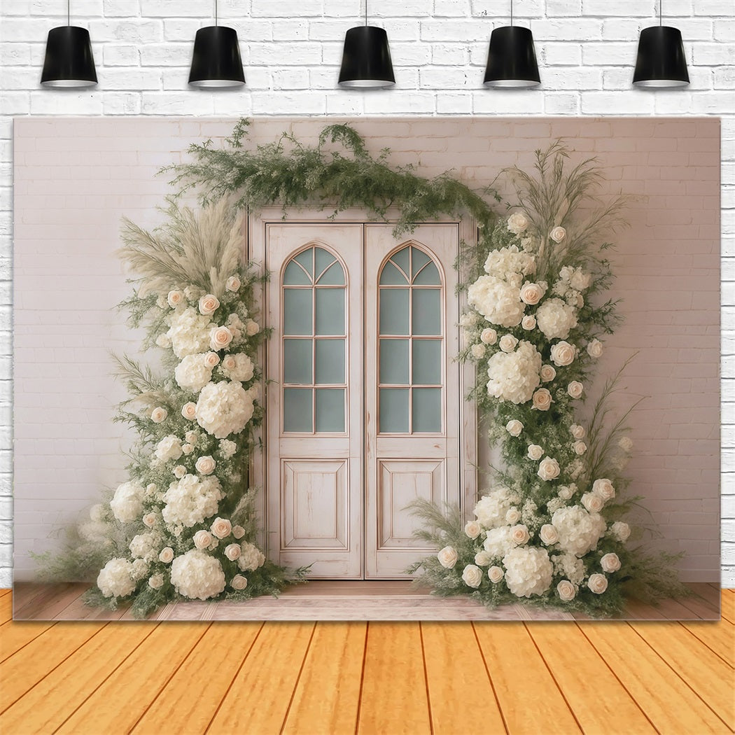 Toile de fond Printemps Roses Blanches Porte Vintage Fleurs MRR9-1