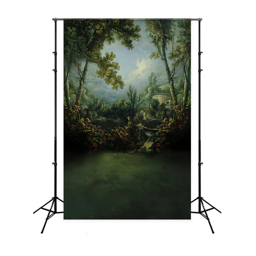 Toile de fond Forêt Jardin Romantique Pont de Pierre Magique Forêt MRR9-101