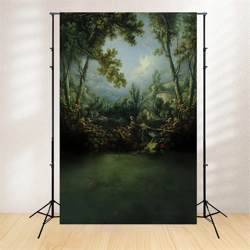 Toile de fond Forêt Jardin Romantique Pont de Pierre Magique Forêt MRR9-101