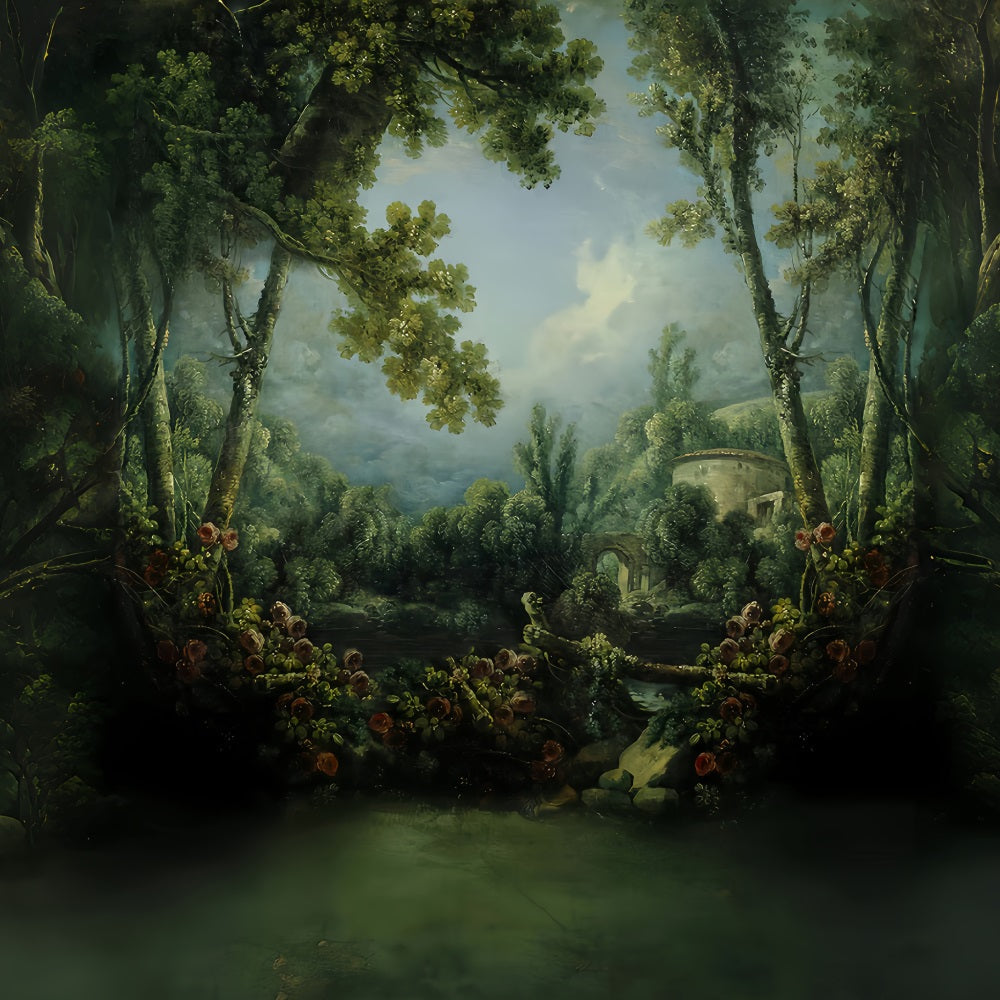 Toile de fond Forêt Jardin Romantique Pont de Pierre Magique Forêt MRR9-101
