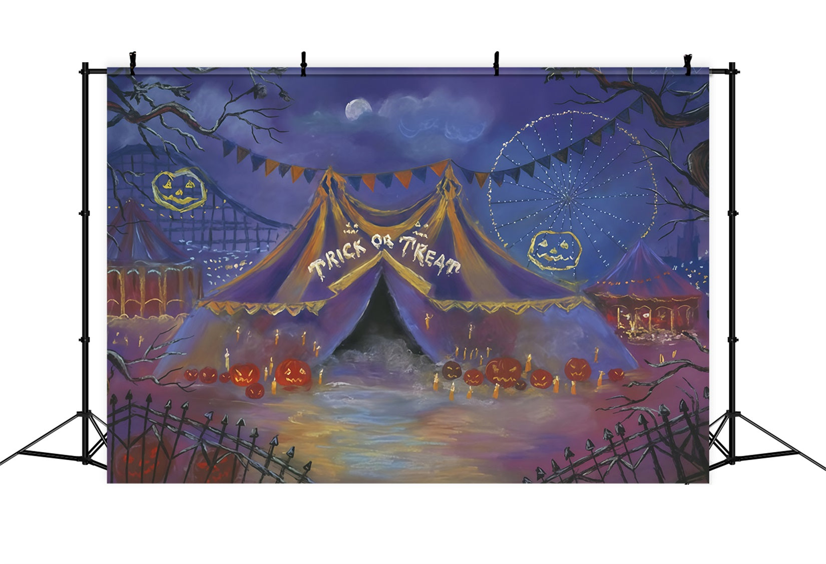 Toile de fond Halloween Chapiteau Carnaval Citrouilles Lune Halloween Photo MRR9-102