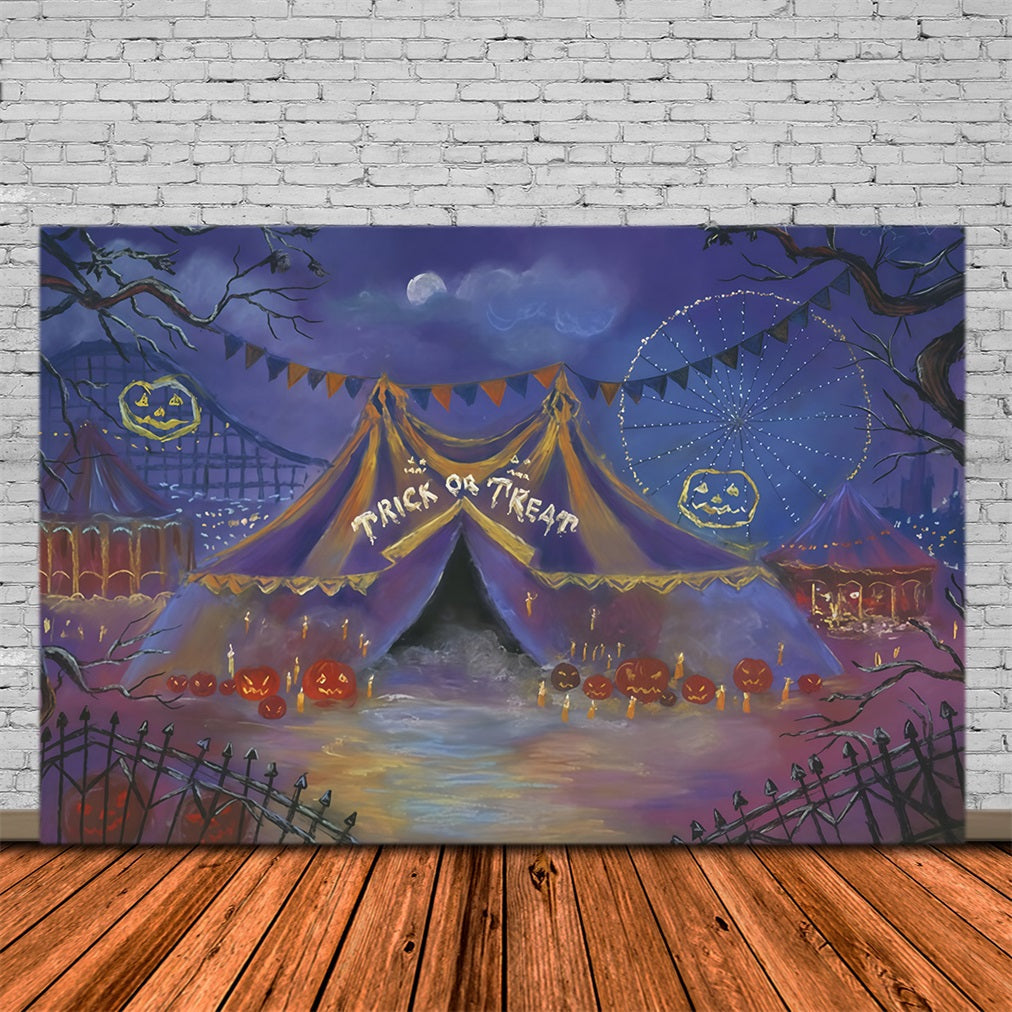 Toile de fond Halloween Chapiteau Carnaval Citrouilles Lune Halloween Photo MRR9-102