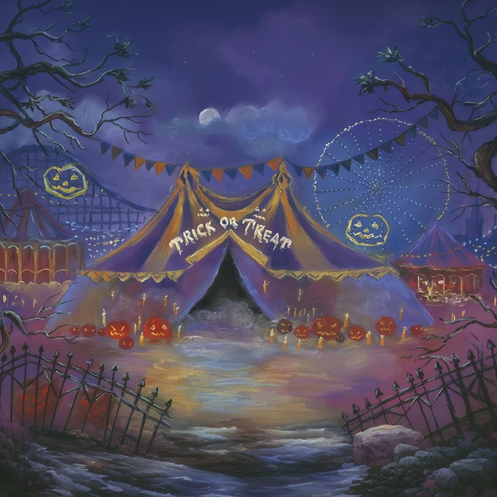 Toile de fond Halloween Chapiteau Carnaval Citrouilles Lune Halloween Photo MRR9-102