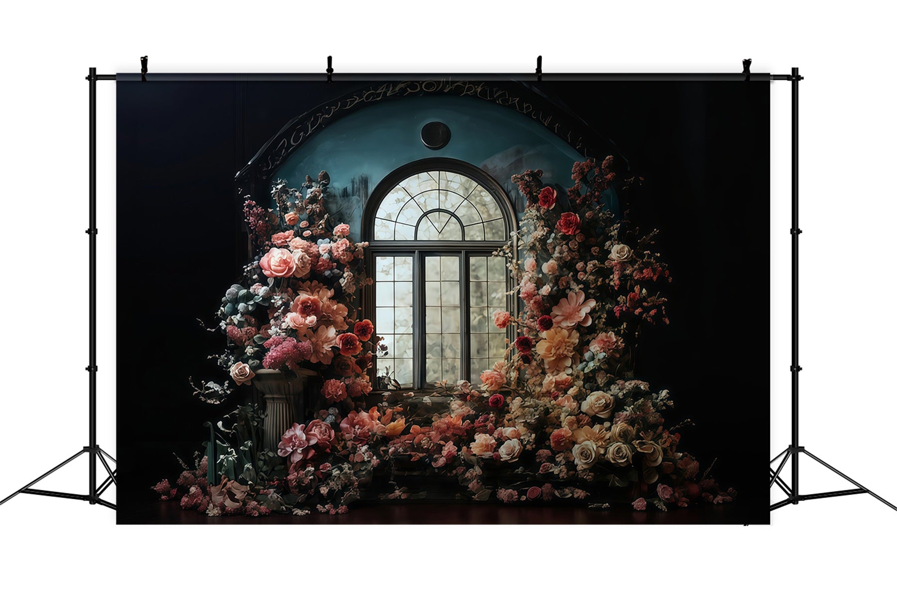 Toile de fond Floral Fenêtre en Arche Entourée de Fleurs Vintage Photo MRR9-106
