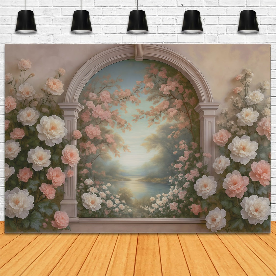 Toile de fond Vintage Mur Arche Florale Pastel Lac Antique MRR9-107