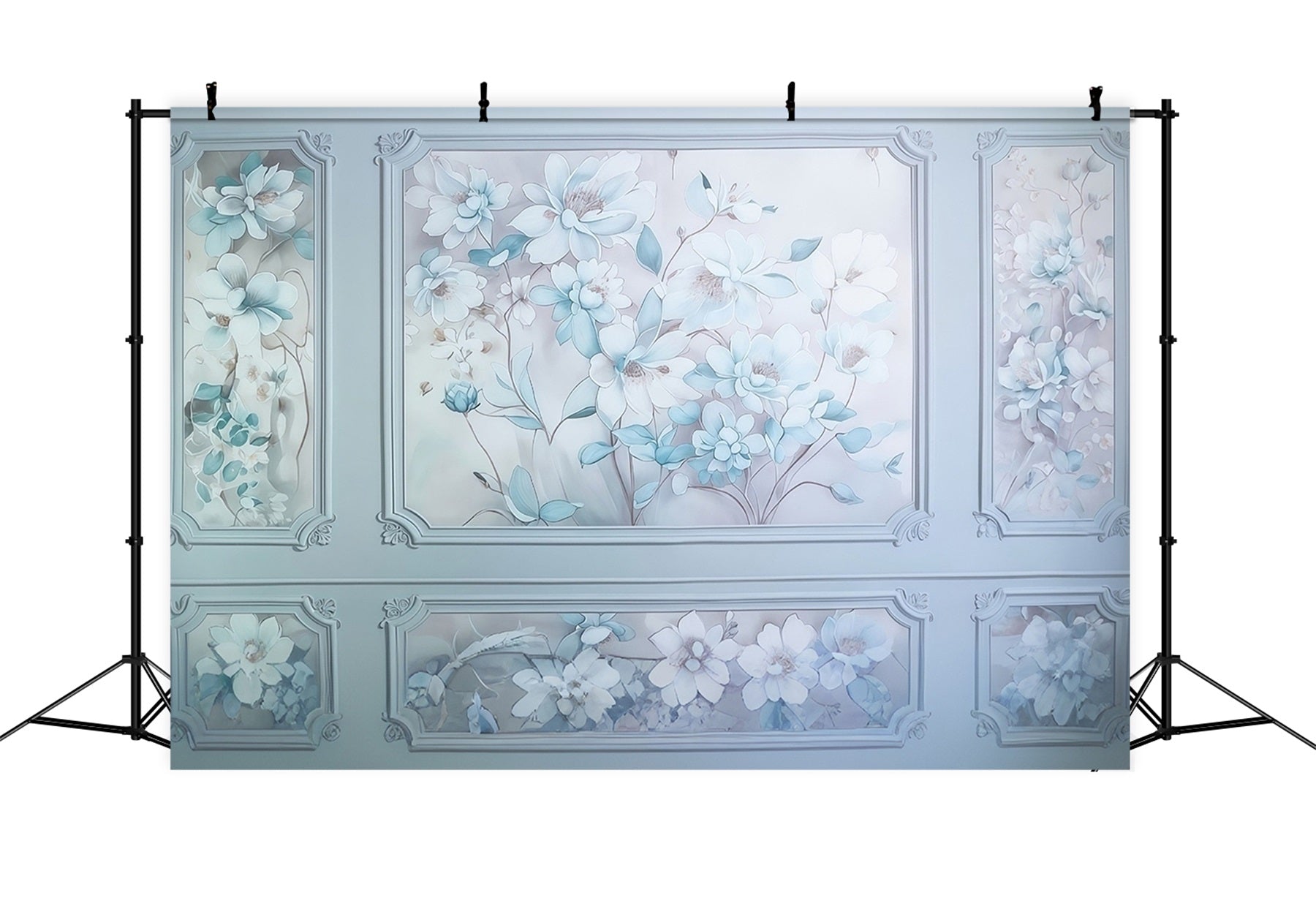 Toile de fond Mur de Fleurs Bleu Blanc Panneaux Floraux Vintage MRR9-110