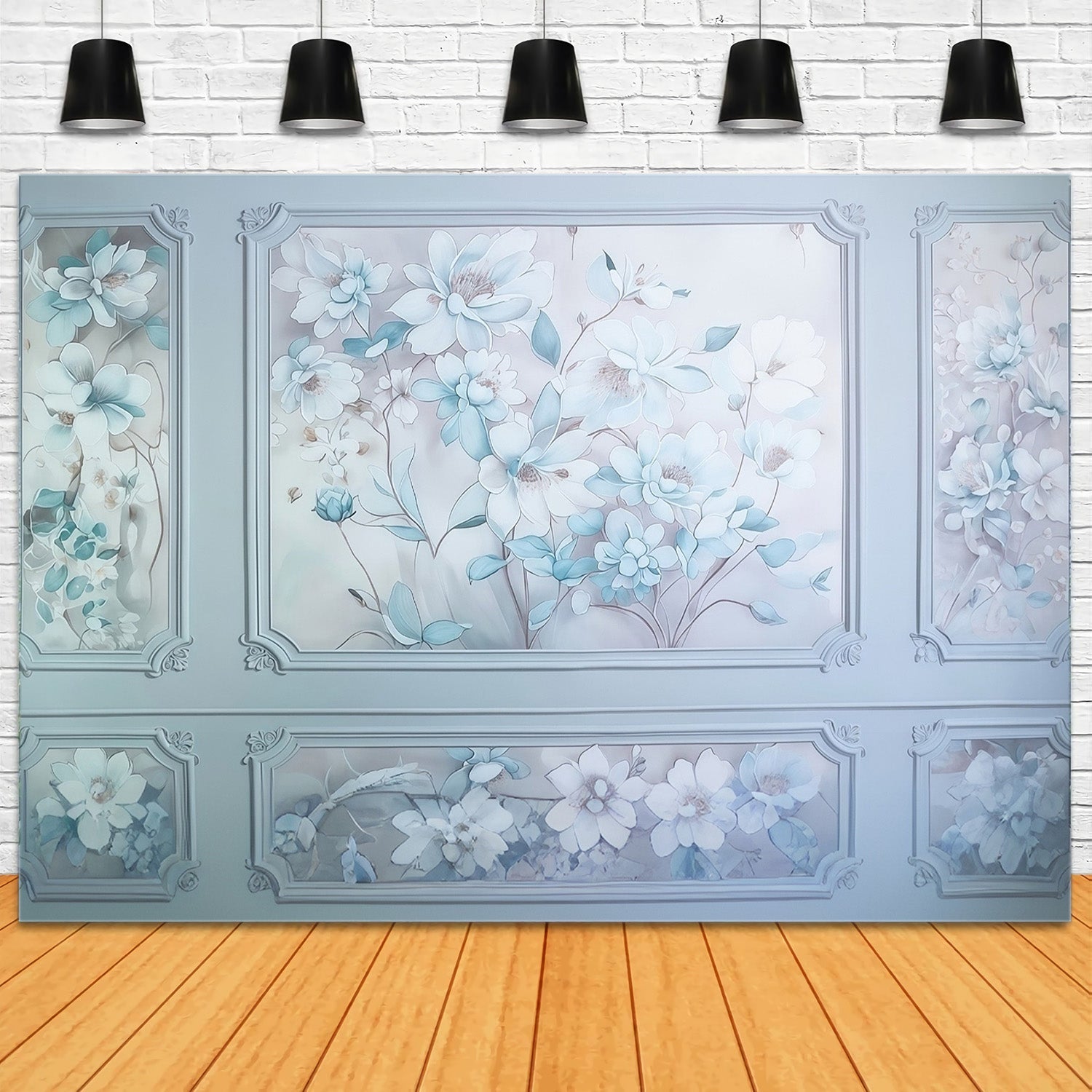 Toile de fond Mur de Fleurs Bleu Blanc Panneaux Floraux Vintage MRR9-110