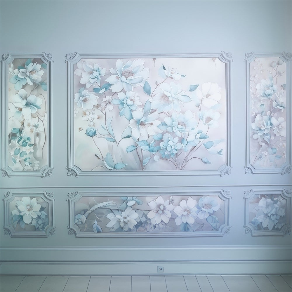 Toile de fond Mur de Fleurs Bleu Blanc Panneaux Floraux Vintage MRR9-110