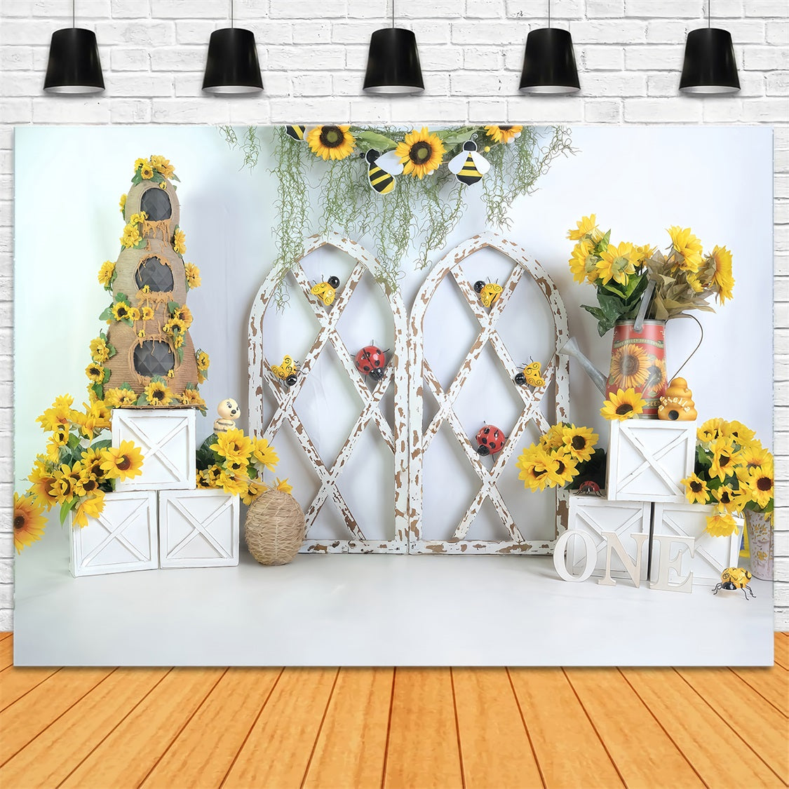 Toile de fond Enfants Jardin Rustique Tournesols Nouveau-né Photo MRR9-112