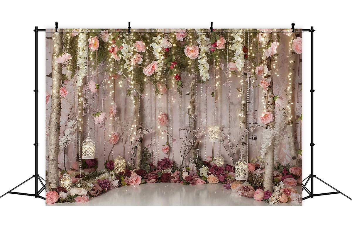 Toile de fond Fleurs Jardin Romantique Lumières Féeriques Saint-Valentin MRR9-116