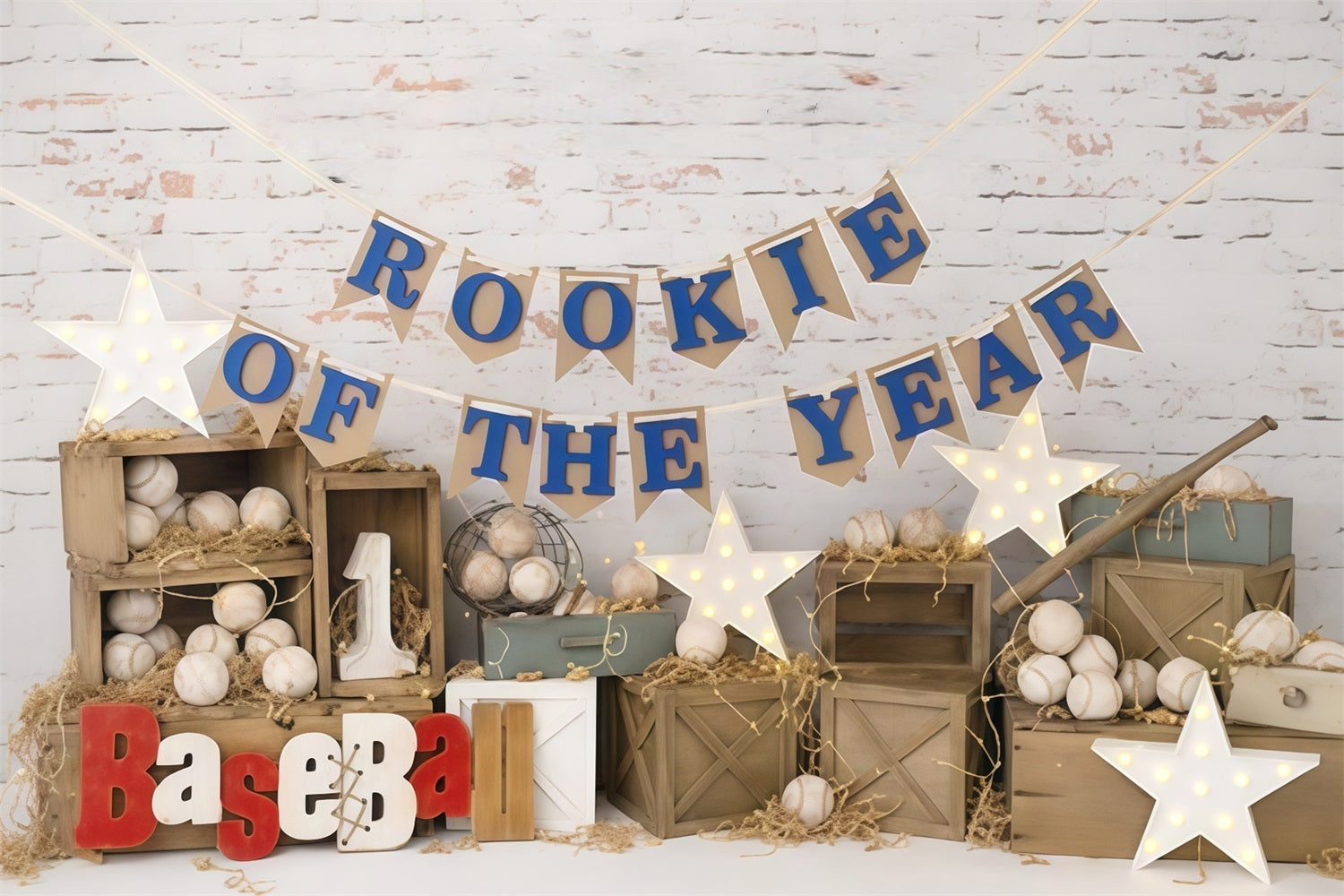 Toile de fond 1er Anniversaire Baseball Rookie Smash Cake Célébration MRR9-117