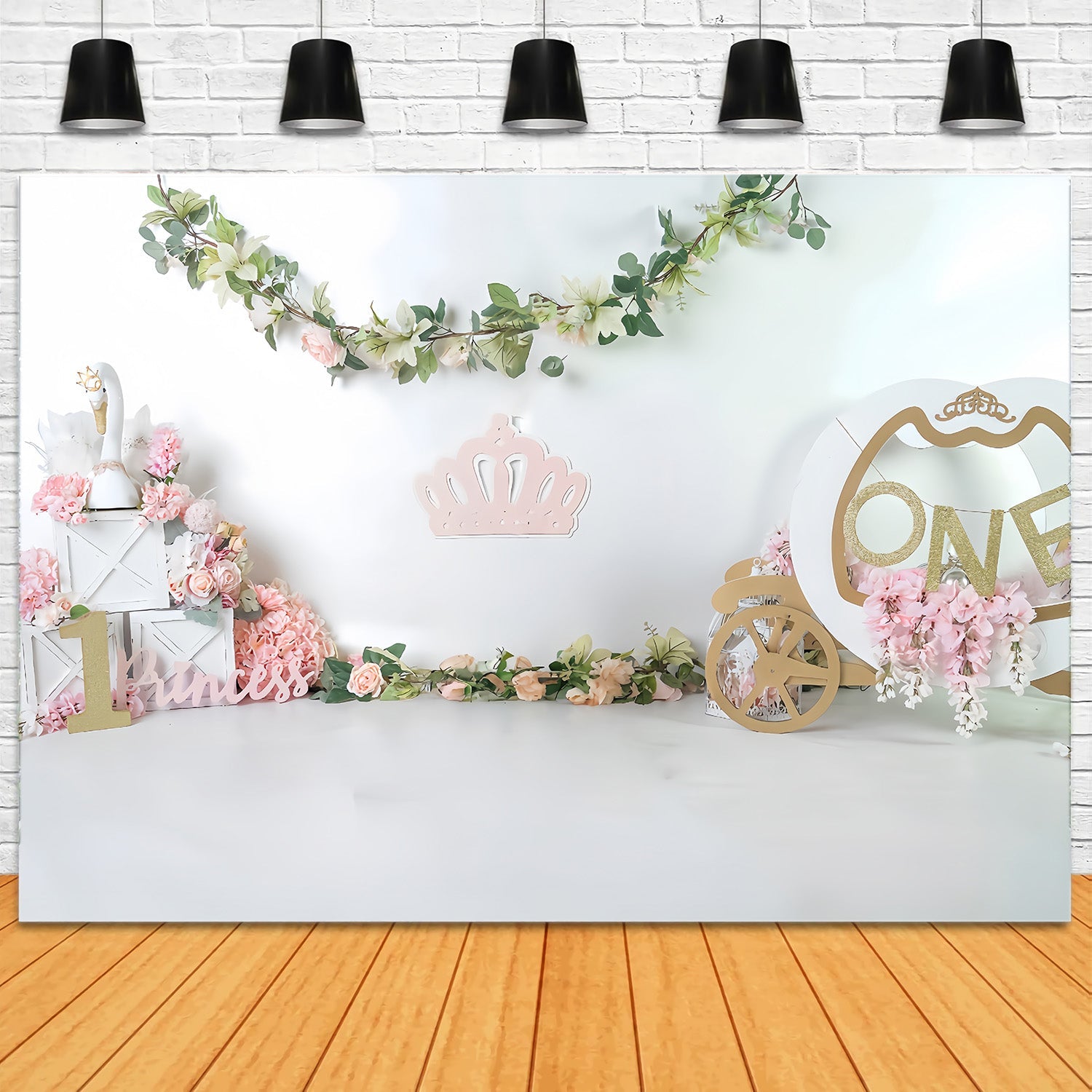 Toile de fond Smash Cake Princesse Cygne Carrosse 1er Anniversaire MRR9-119