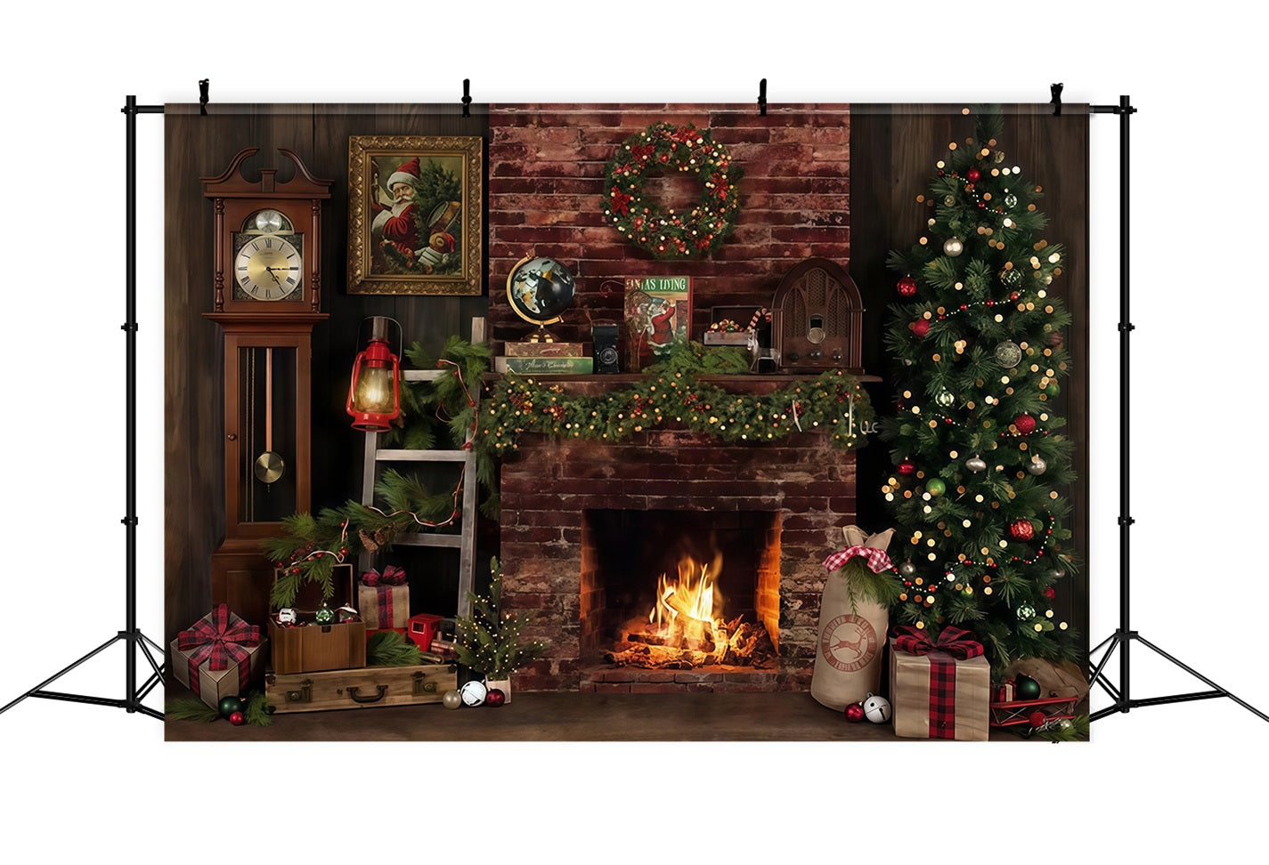 Toile de fond Noël Cheminée Rustique Décoration Noël Photo MRR9-129