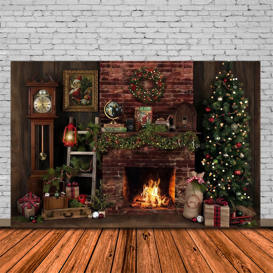 Toile de fond Noël Cheminée Rustique Décoration Noël Photo MRR9-129