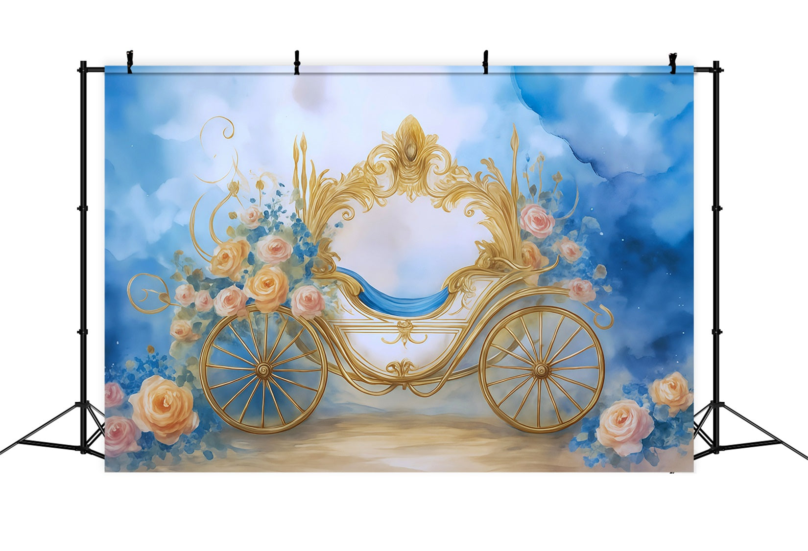 Toile de fond Enfants Carrosse Doré Fantaisie Florale MRR9-18