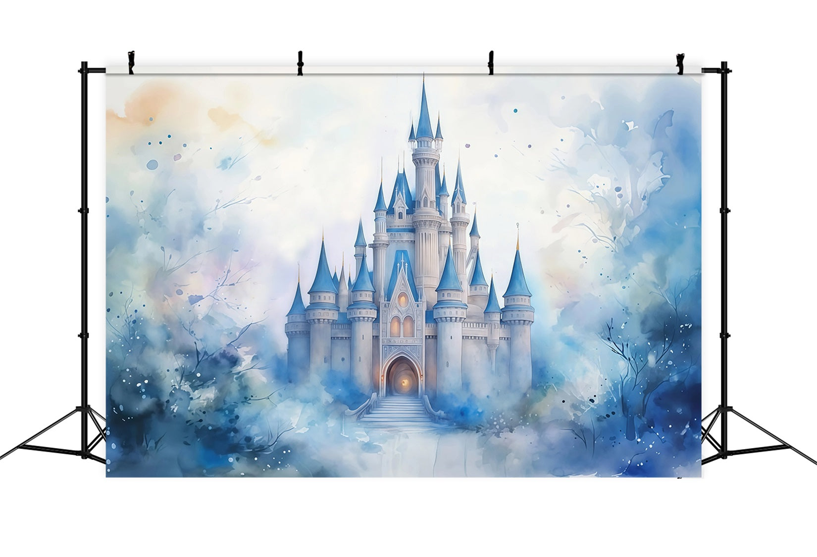 Toile de fond Bébé Tours Bleues Château Conte de Fées MRR9-23