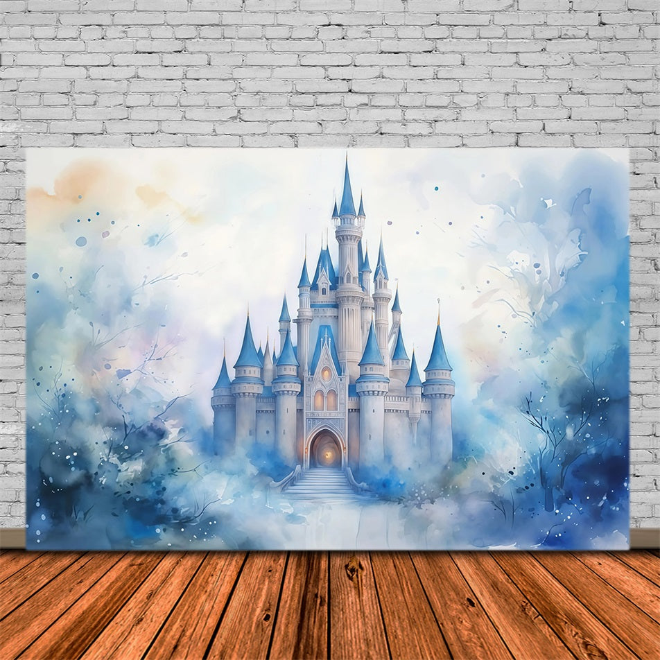 Toile de fond Bébé Tours Bleues Château Conte de Fées MRR9-23