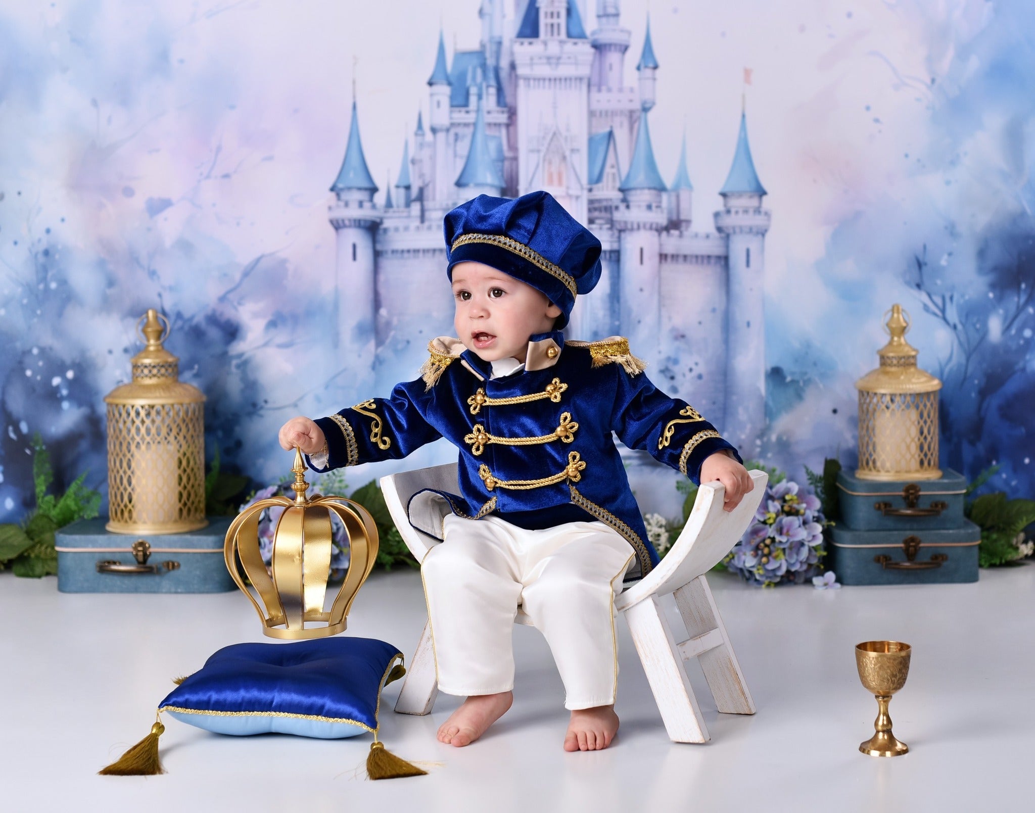 Toile de fond Bébé Tours Bleues Château Conte de Fées MRR9-23