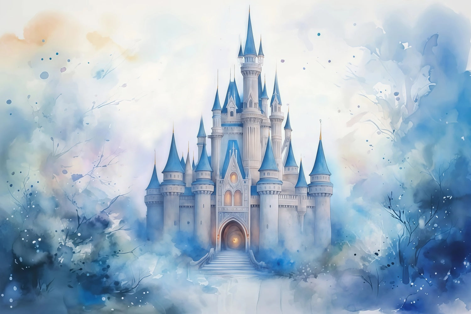Toile de fond Bébé Tours Bleues Château Conte de Fées MRR9-23